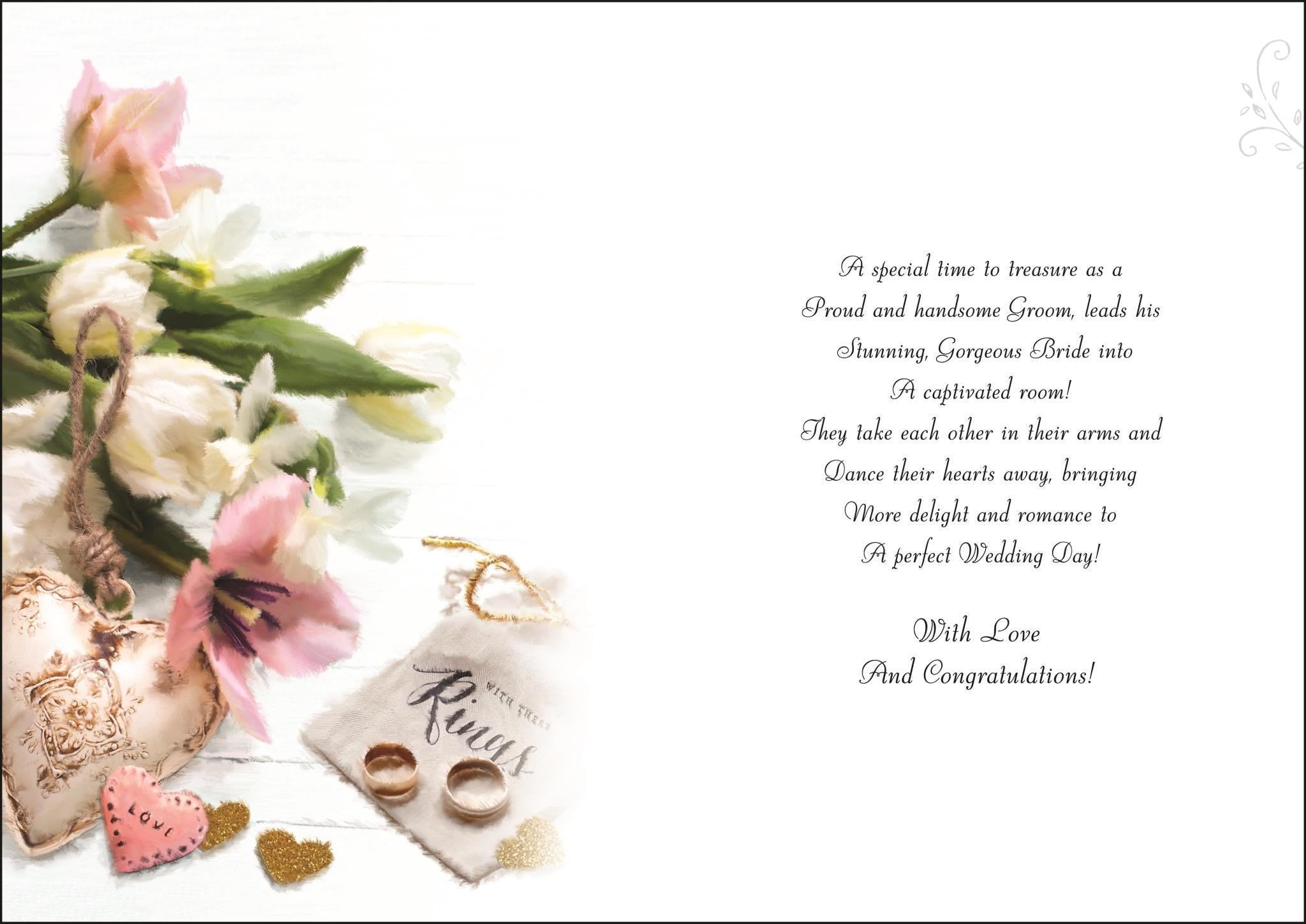 Inside of Wedding Granddaughter & Husband Rings Greetings Card