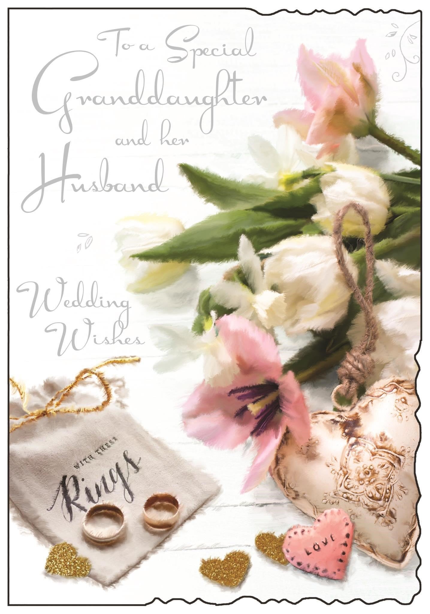 Front of Wedding Granddaughter & Husband Rings Greetings Card