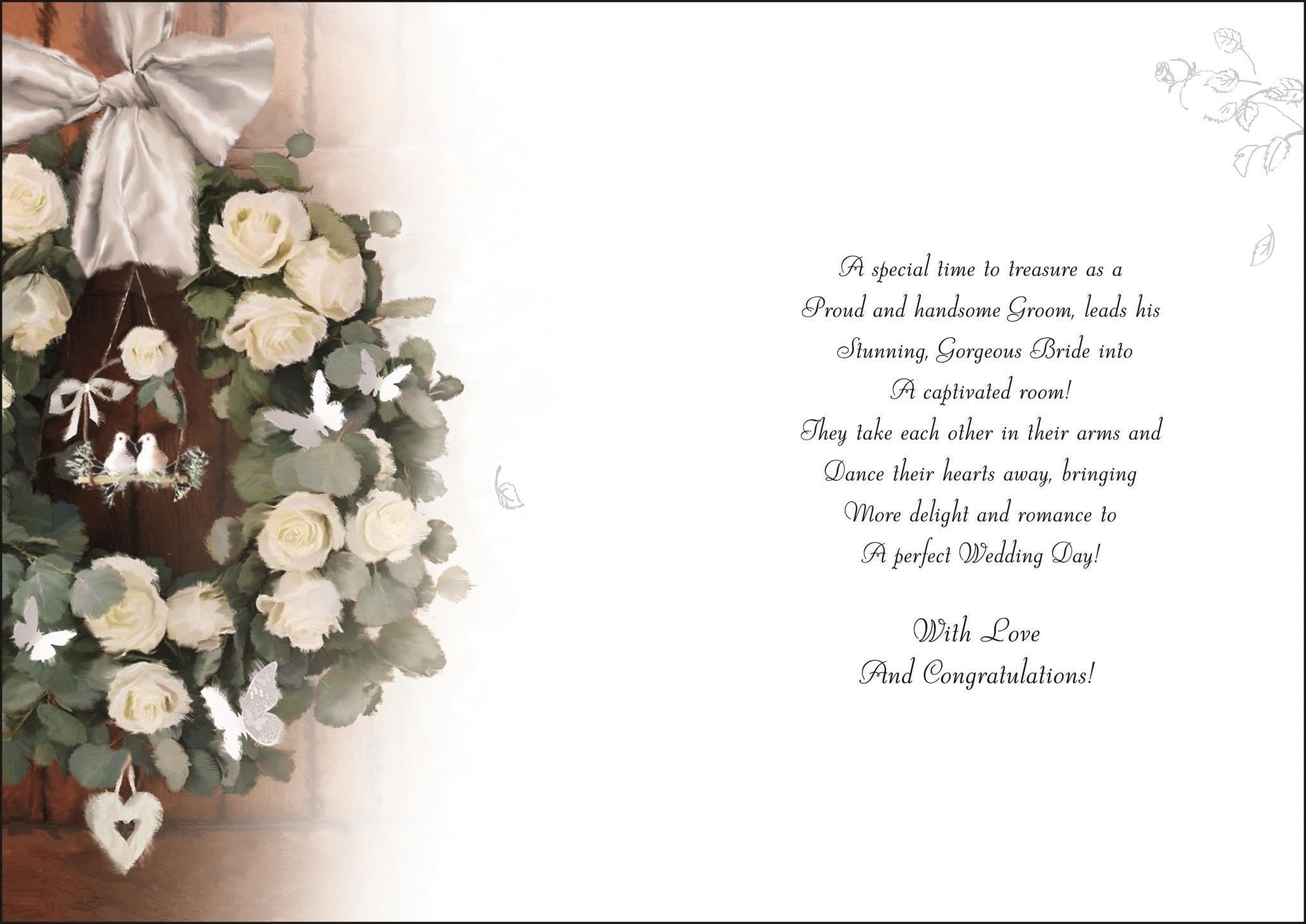 Inside of Wedding Grandson & Wife Flowers Greetings Card