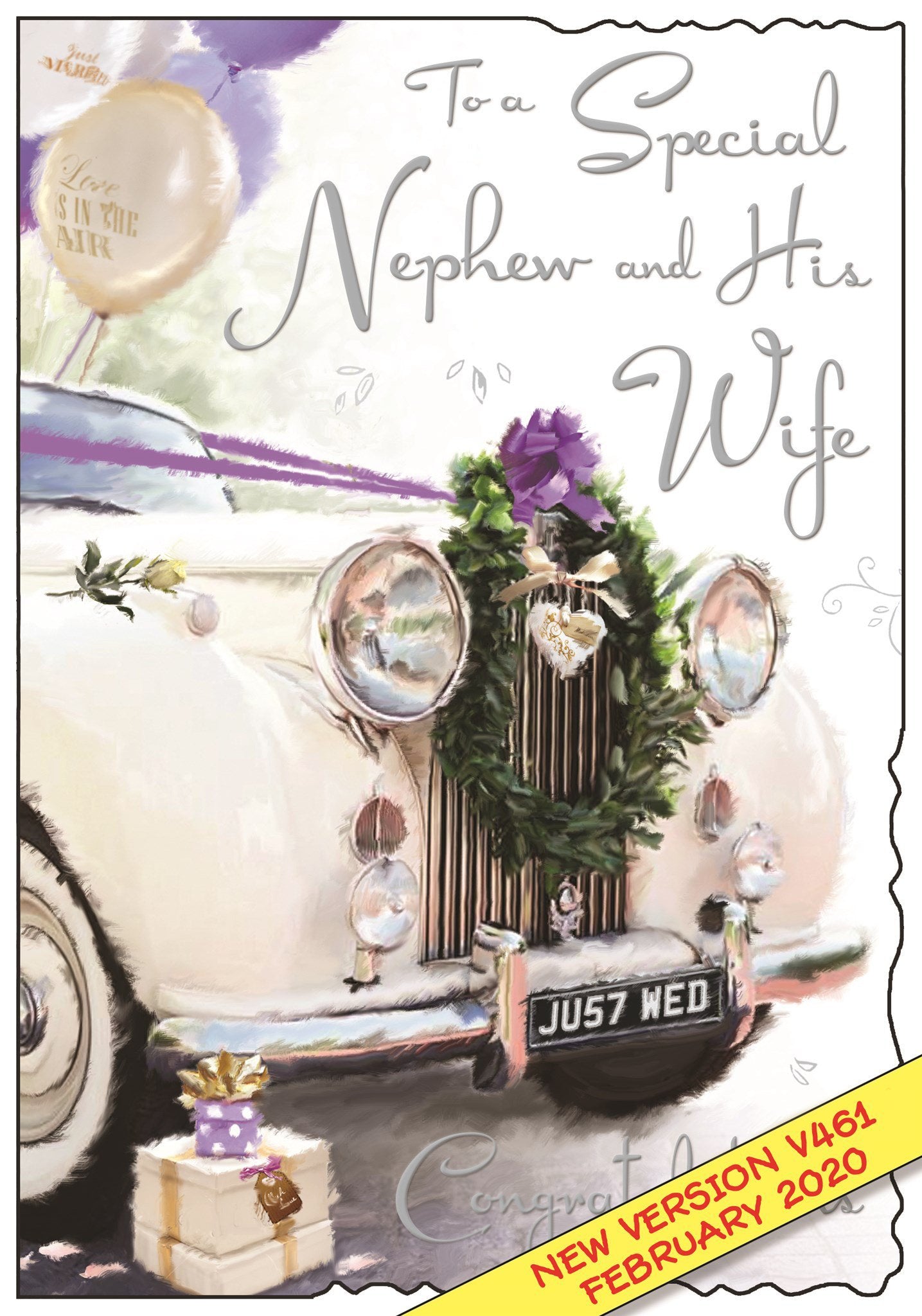 Front of Wedding Nephew & Wife Car Greetings Card