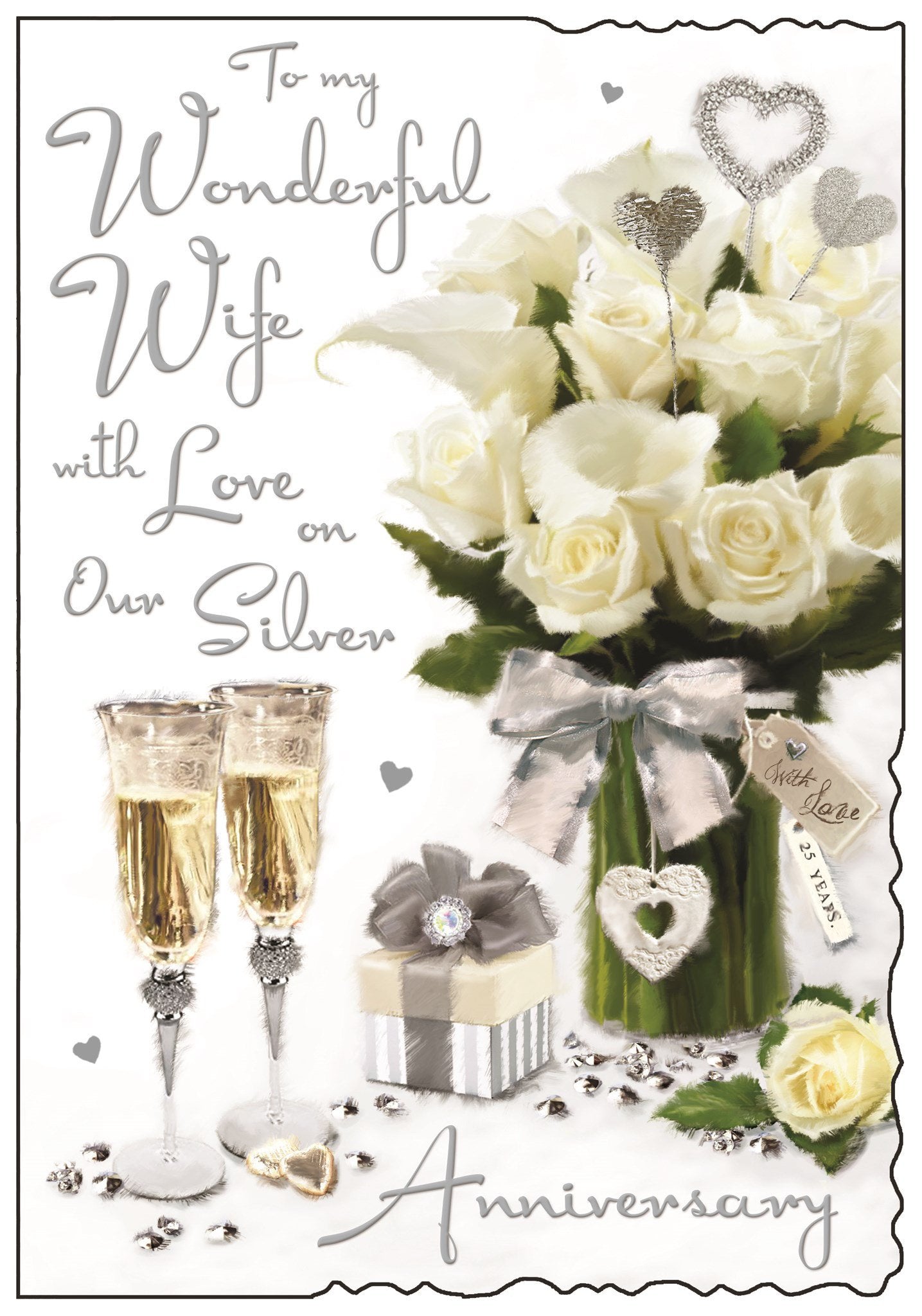 Front of Wife Silver Anniversary Bouquet Greetings Card