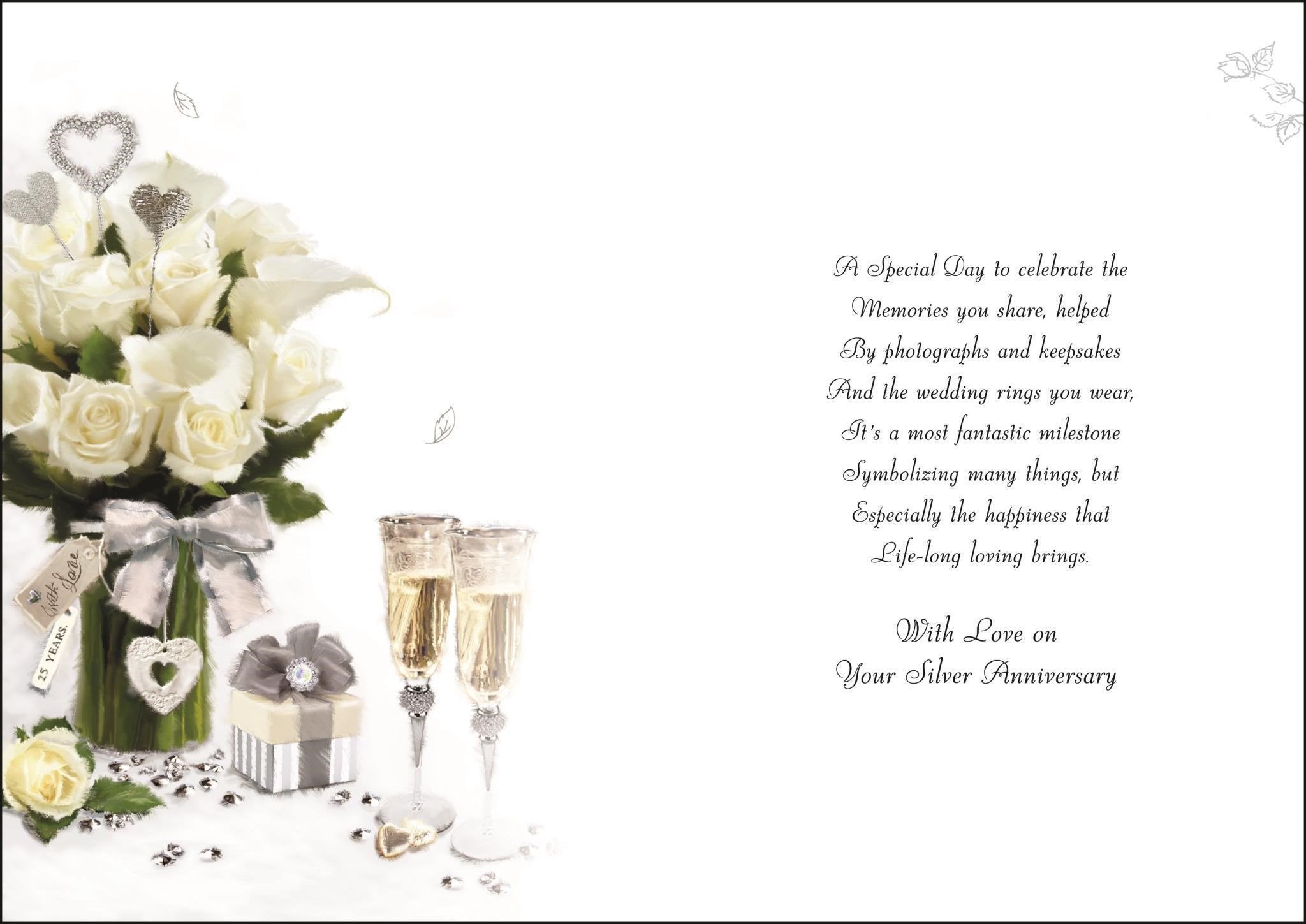 Inside of Mum & Dad Silver Anniversary Bouquet Greetings Card