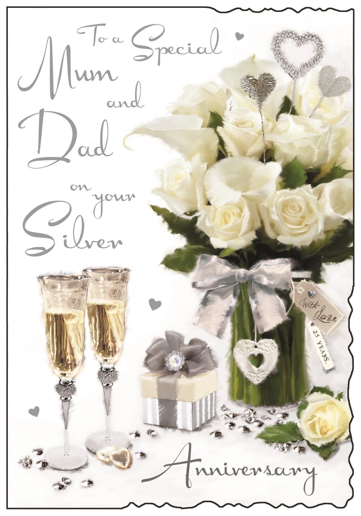 Front of Mum & Dad Silver Anniversary Bouquet Greetings Card