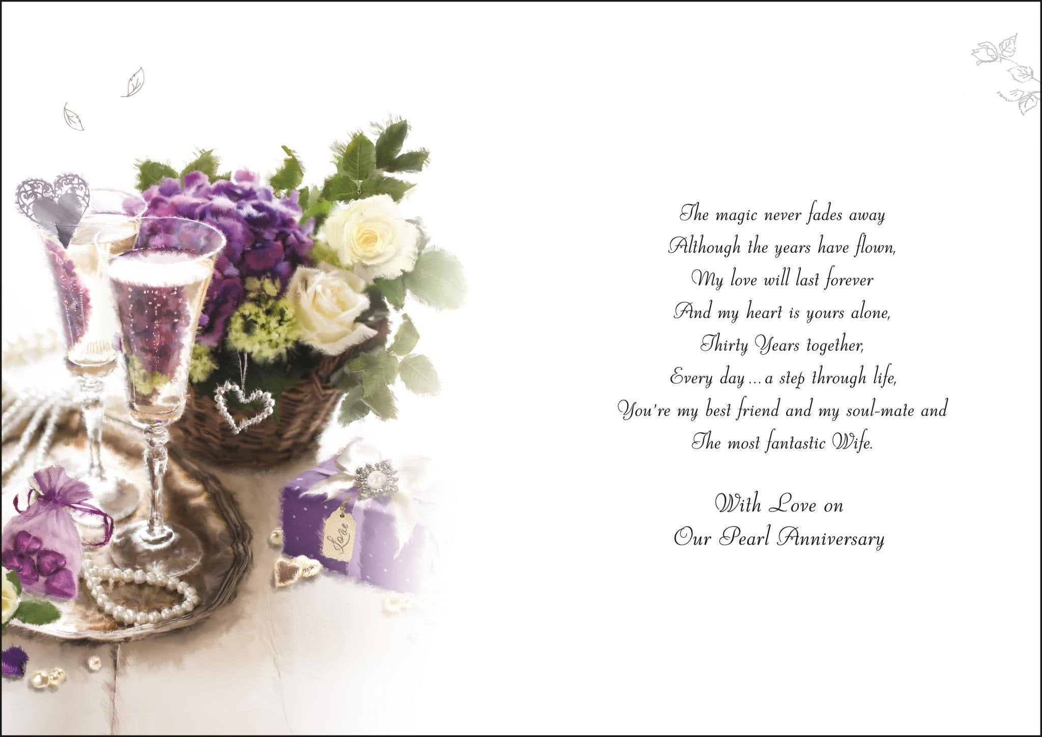 Inside of Wife Pearl Anniversary Toast Greetings Card