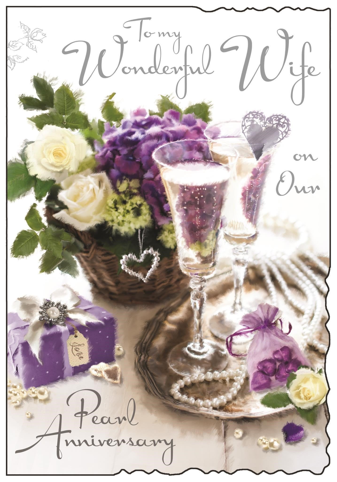 Front of Wife Pearl Anniversary Toast Greetings Card