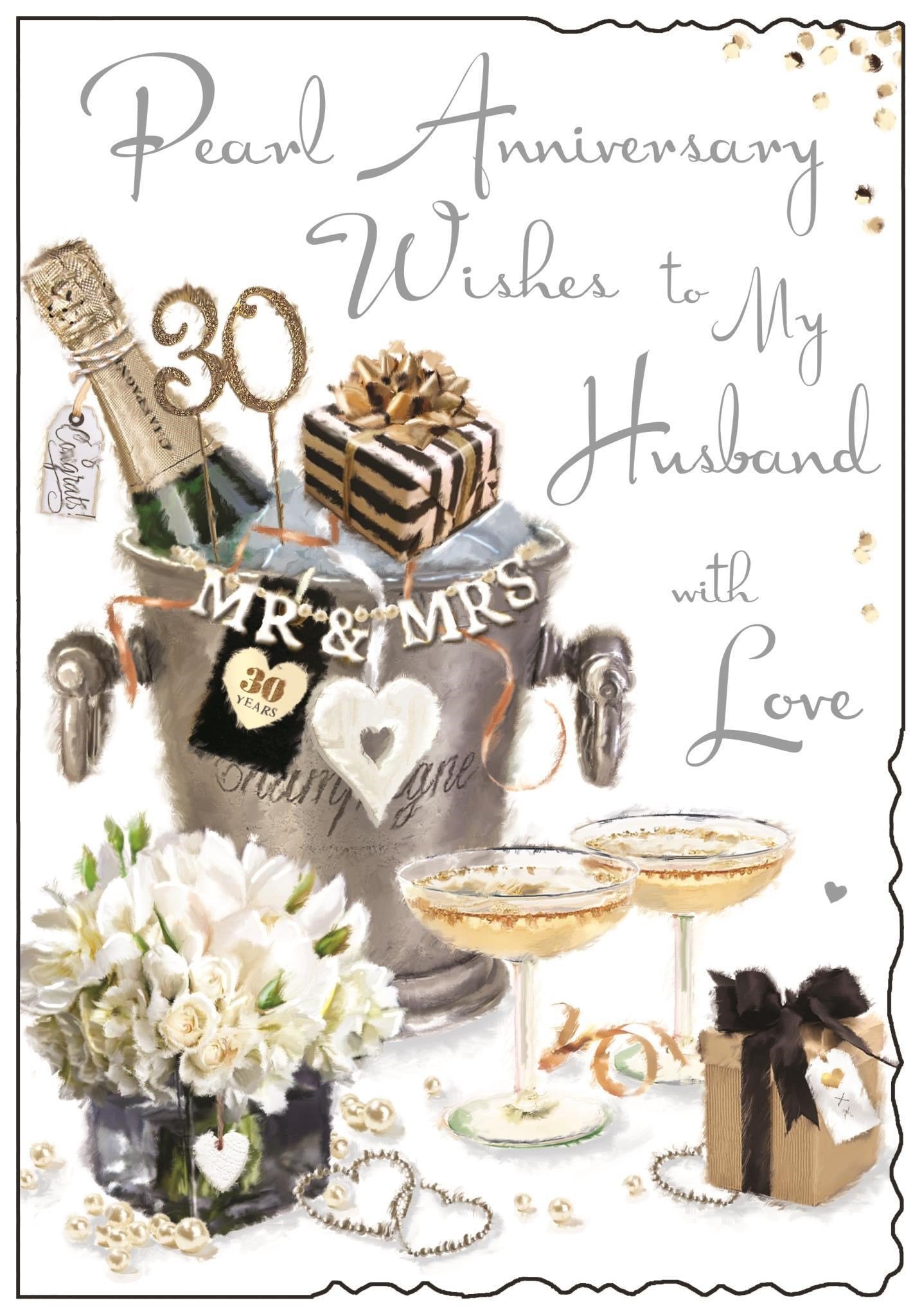Front of Husband Pearl Anniversary Toast Greetings Card