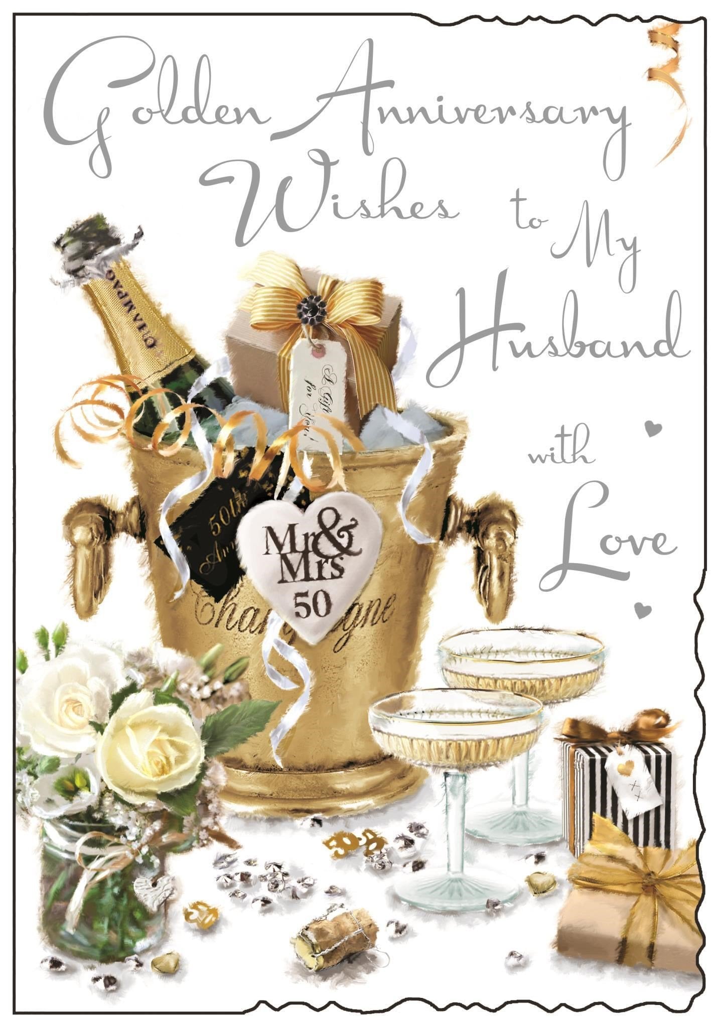 Front of Husband Golden Anniversary Toast Greetings Card