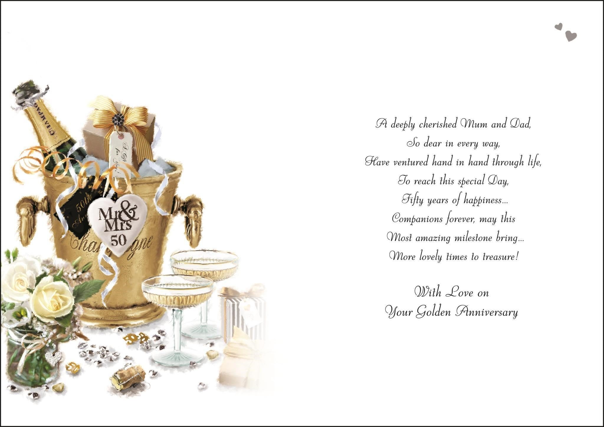 Inside of Mum & Dad Golden Anniversary Toast Greetings Card