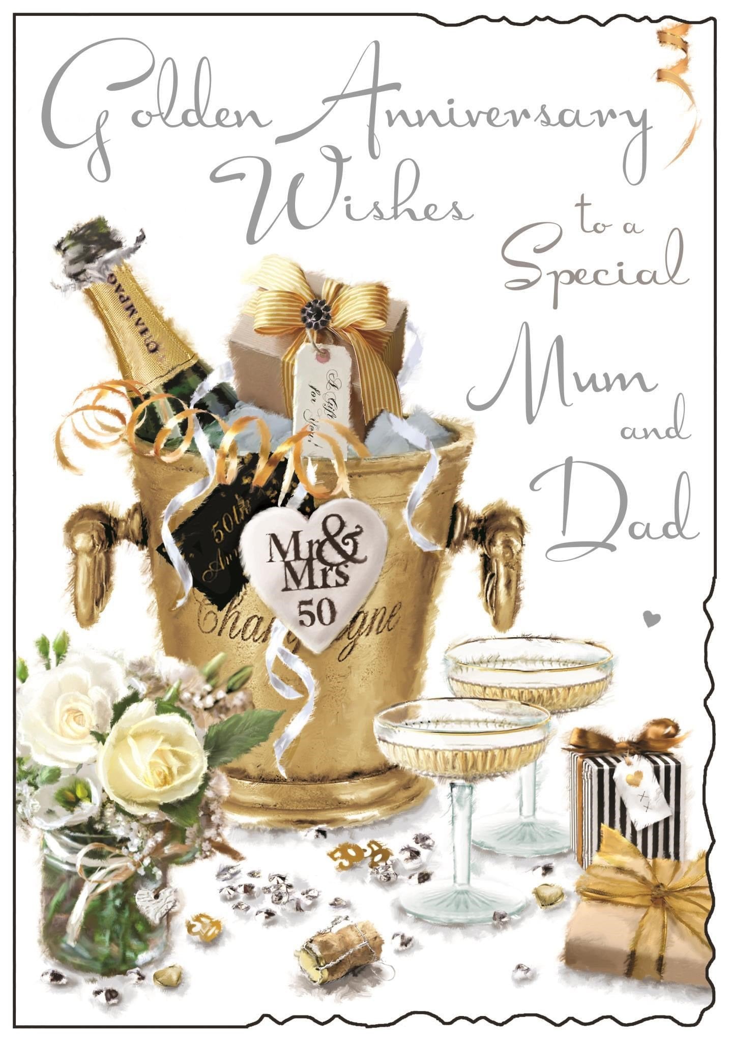 Front of Mum & Dad Golden Anniversary Toast Greetings Card