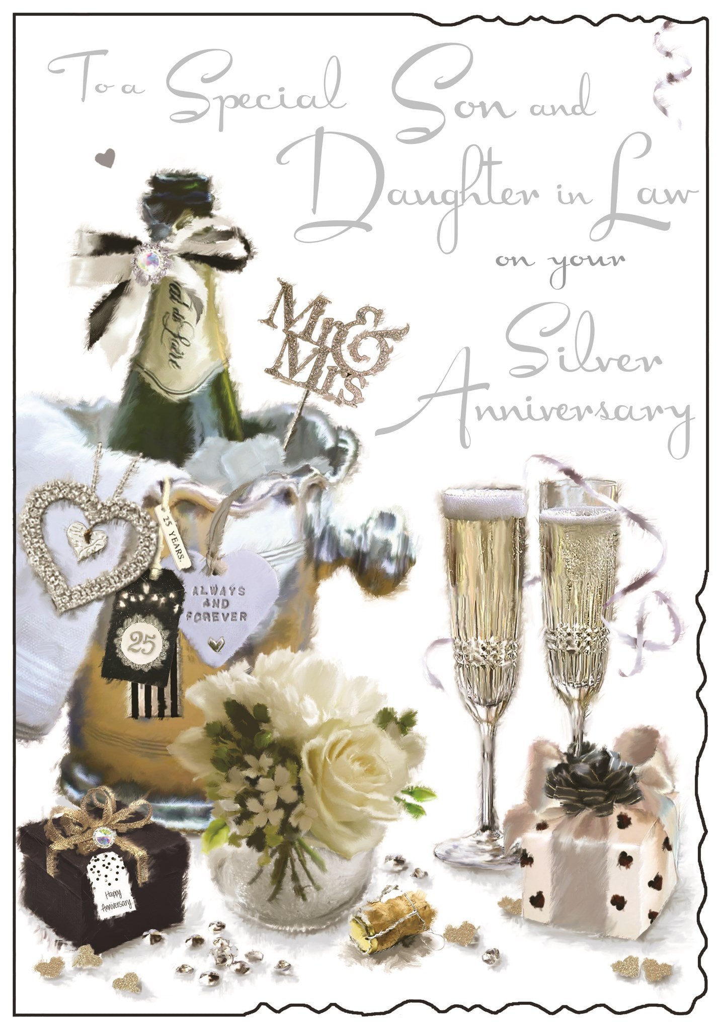 Front of Son & Daughter in Law Silver Anniversary Greetings Card