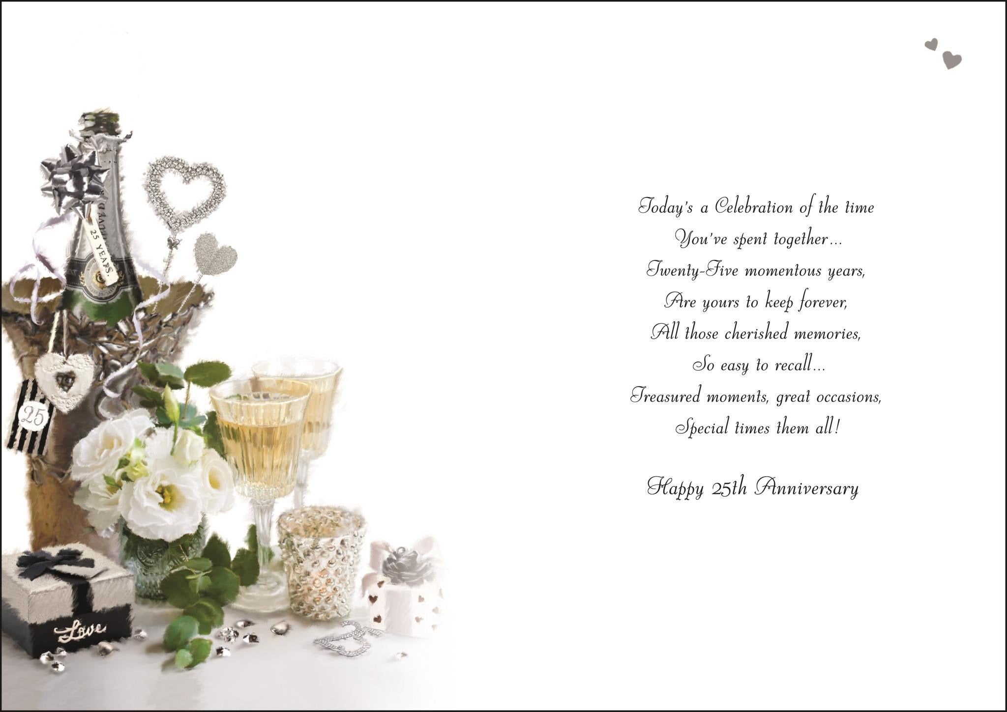 Inside of Open Silver Anniversary Greetings Card
