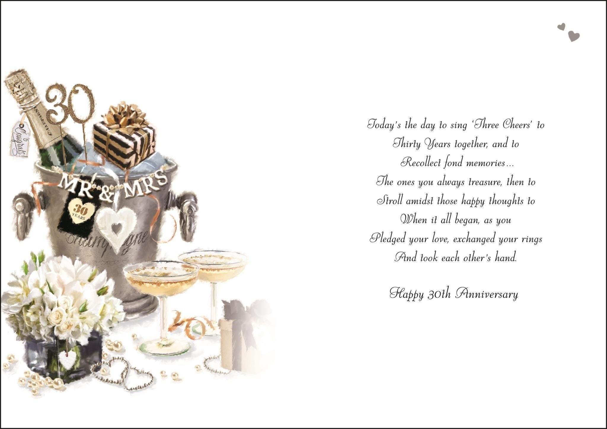 Inside of Open Pearl Anniversary Greetings Card