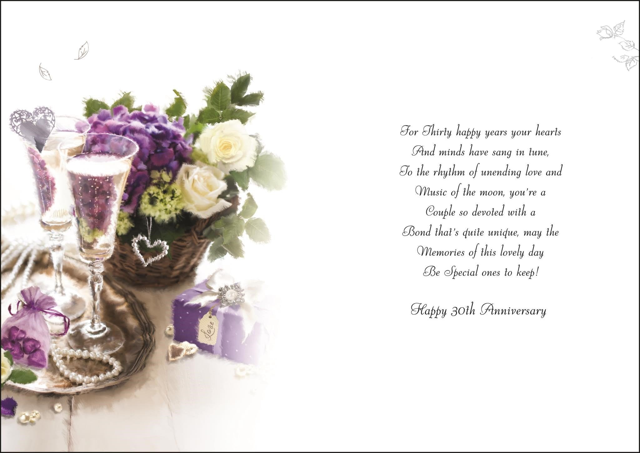 Inside of Special Couple Pearl Anniversary Greetings Card