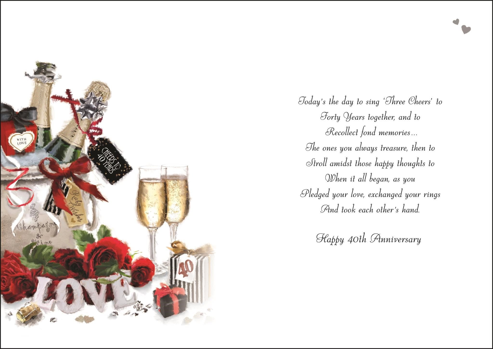 Inside of Open Ruby Anniversary Greetings Card