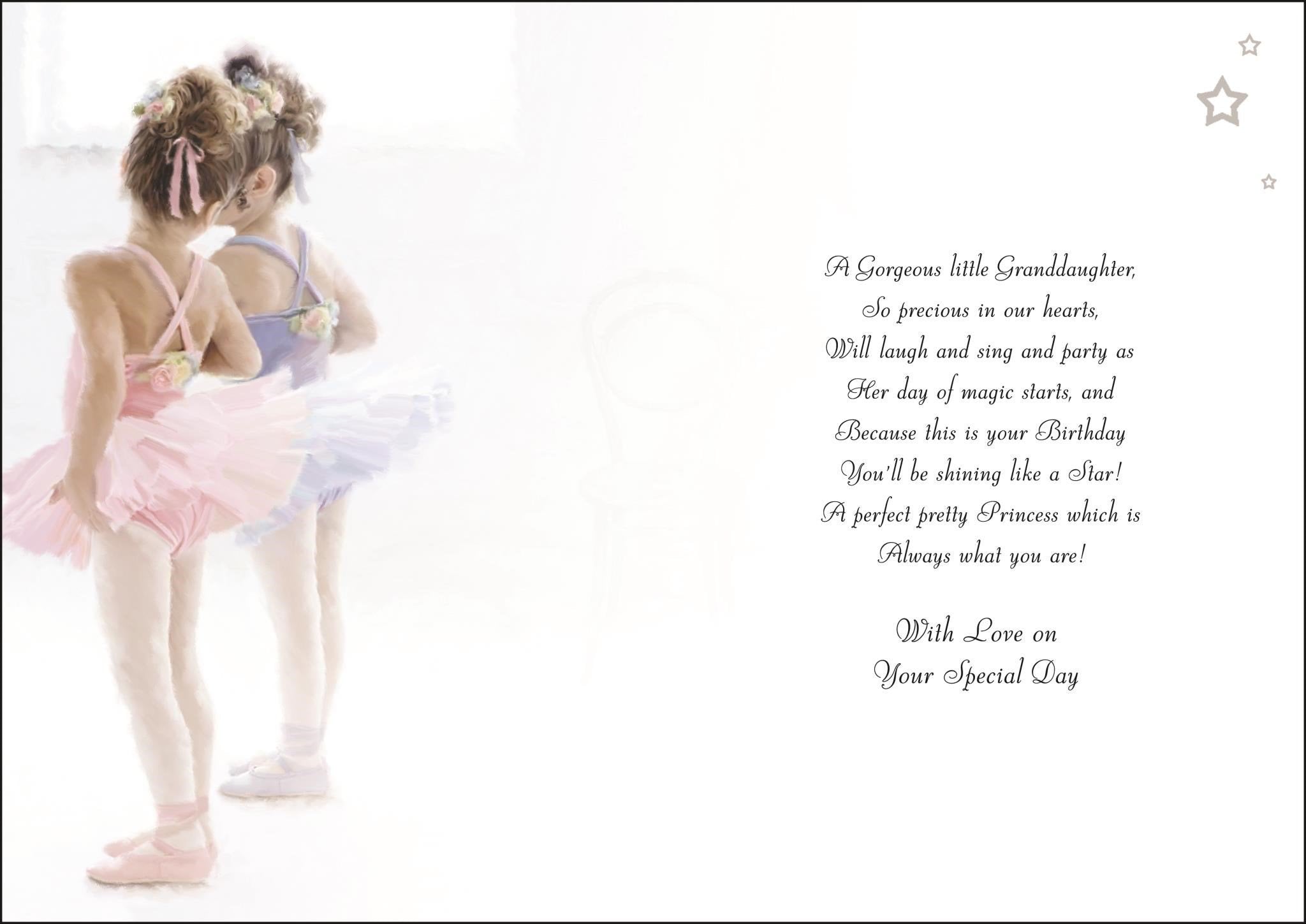 Inside of Granddaughter Ballet Birthday Greetings Card