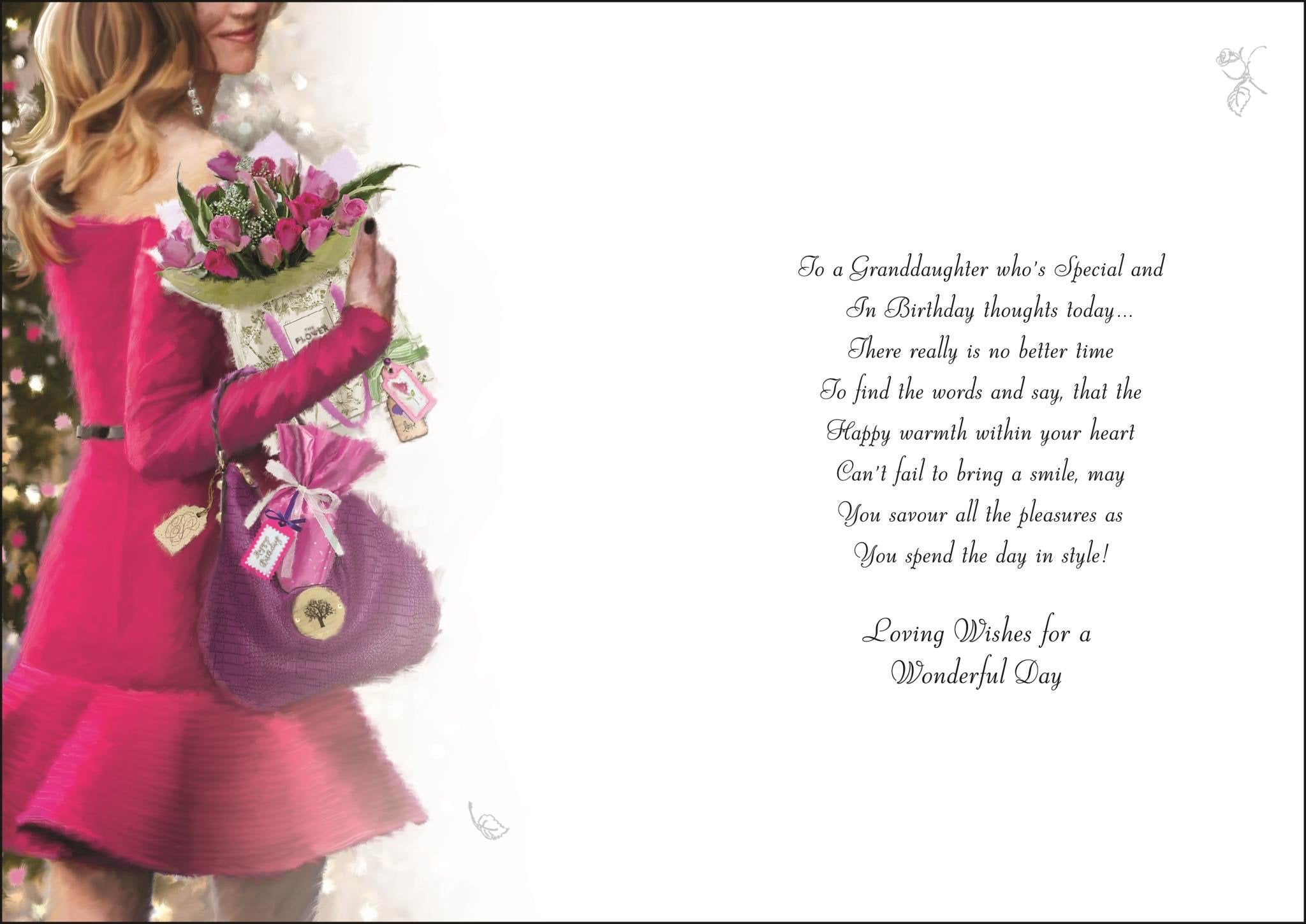 Inside of Granddaughter Pink Dress Birthday Greetings Card