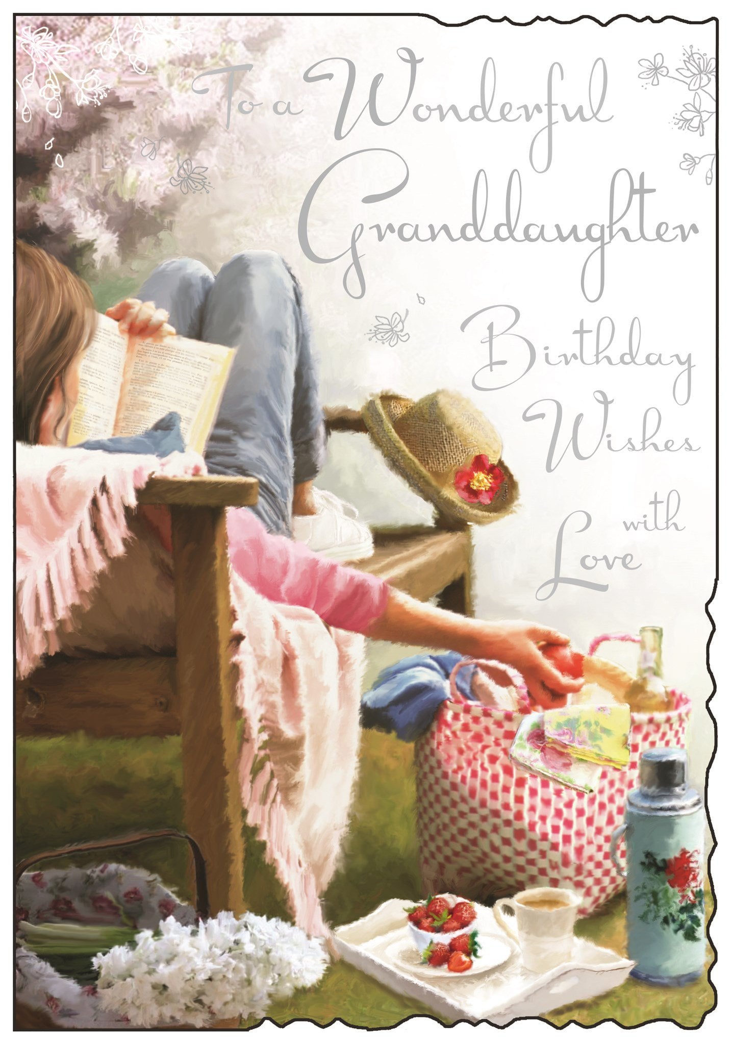 Front of Granddaughter Reading Birthday Greetings Card