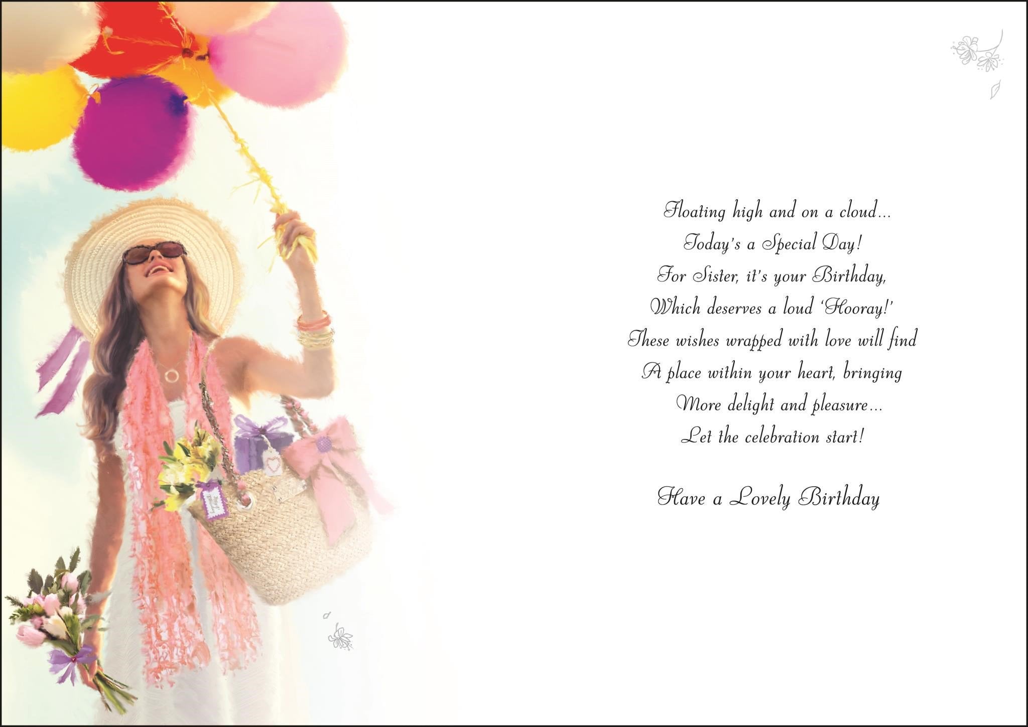 Inside of Sister Balloons Birthday Greetings Card
