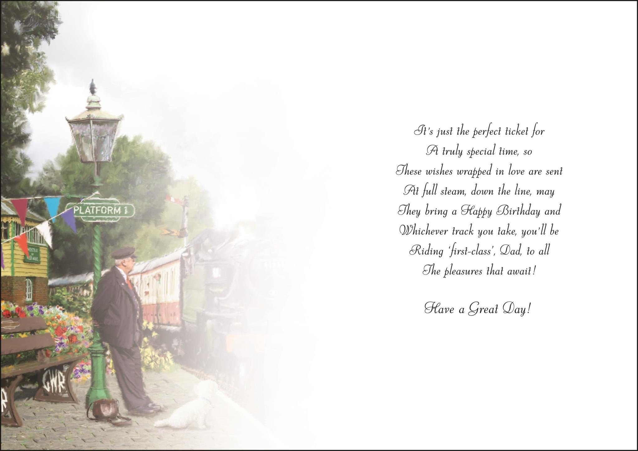 Inside of Dad Steam Train Birthday Greetings Card