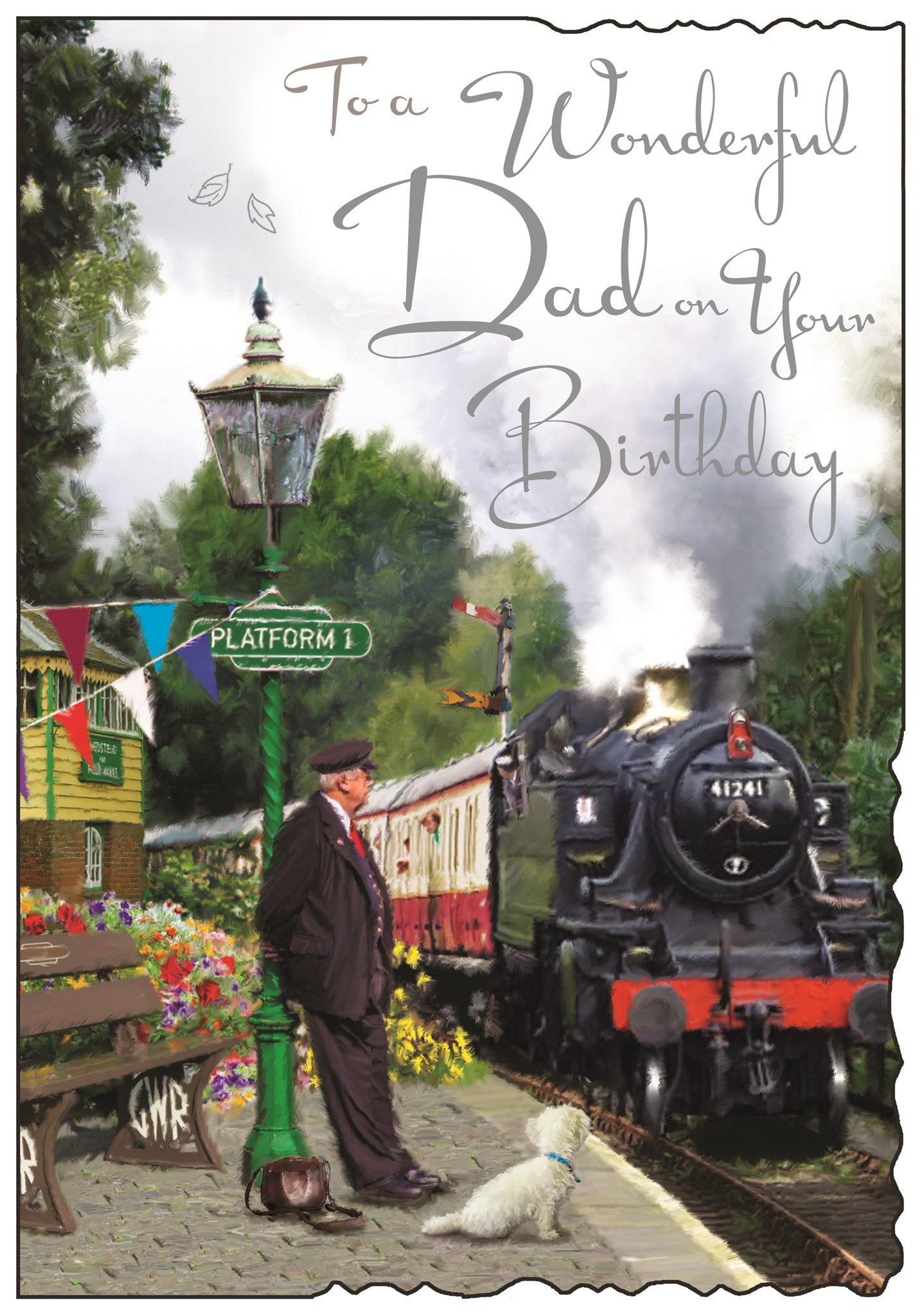 Front of Dad Steam Train Birthday Greetings Card