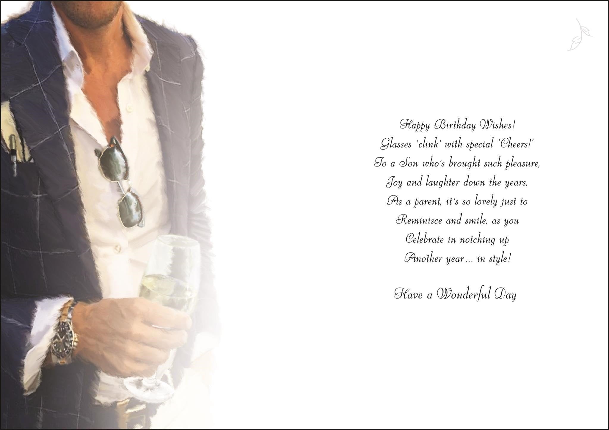 Inside of Son Check Jacket Birthday Greetings Card