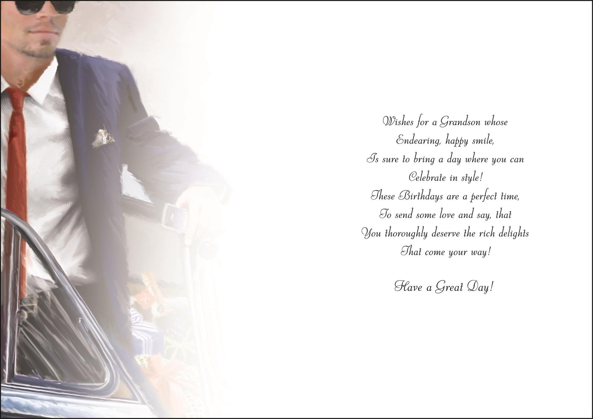 Inside of Grandson Red Tie Birthday Greetings Card