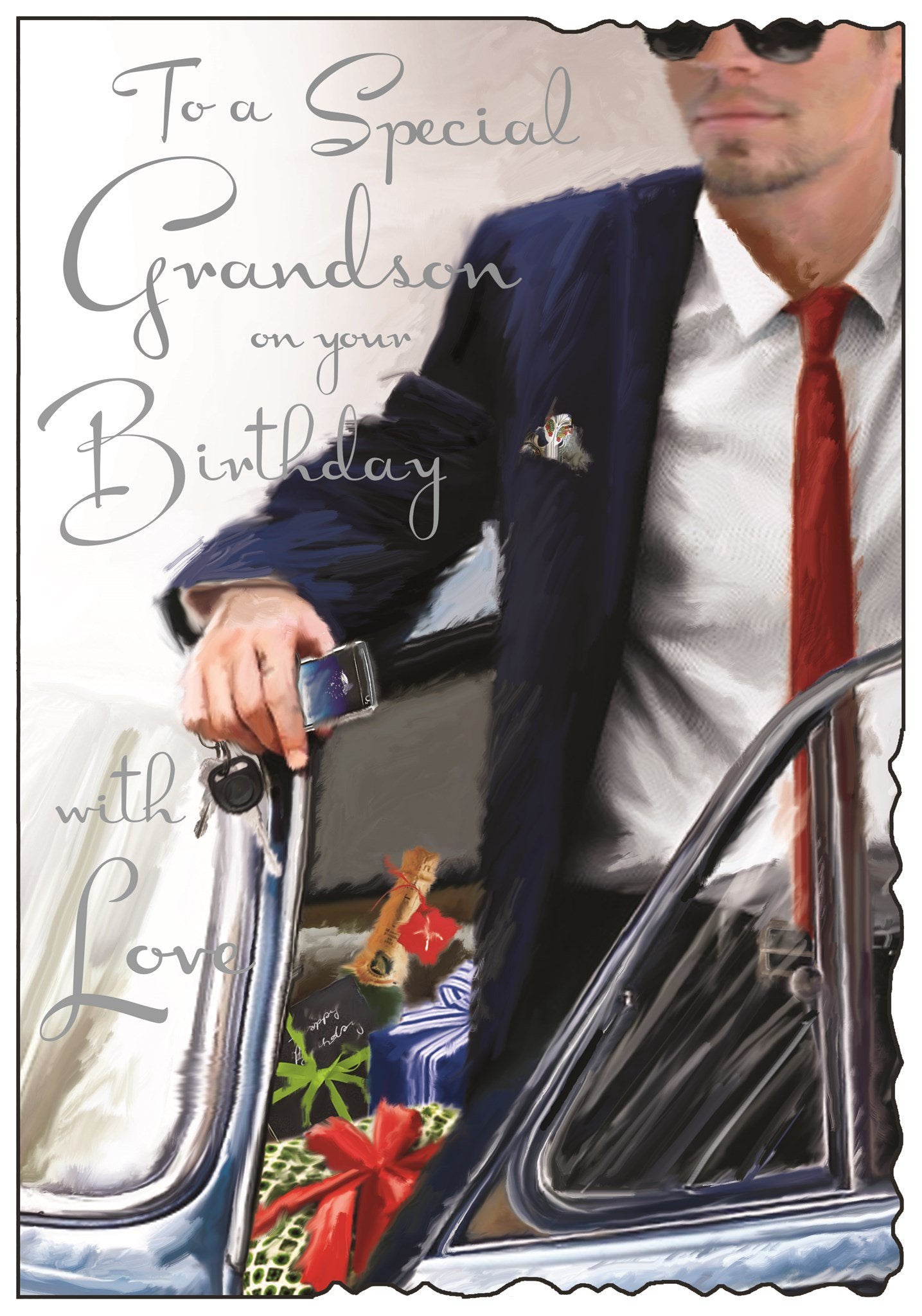 Front of Grandson Red Tie Birthday Greetings Card