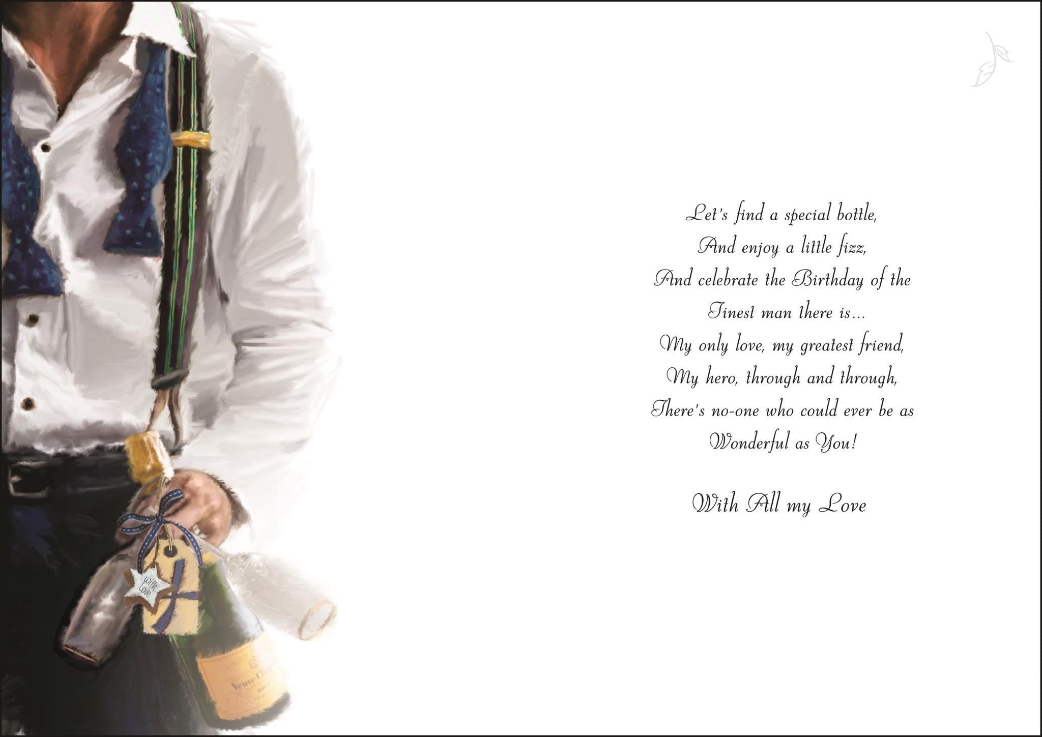 Inside of Husband Champagne Birthday Greetings Card