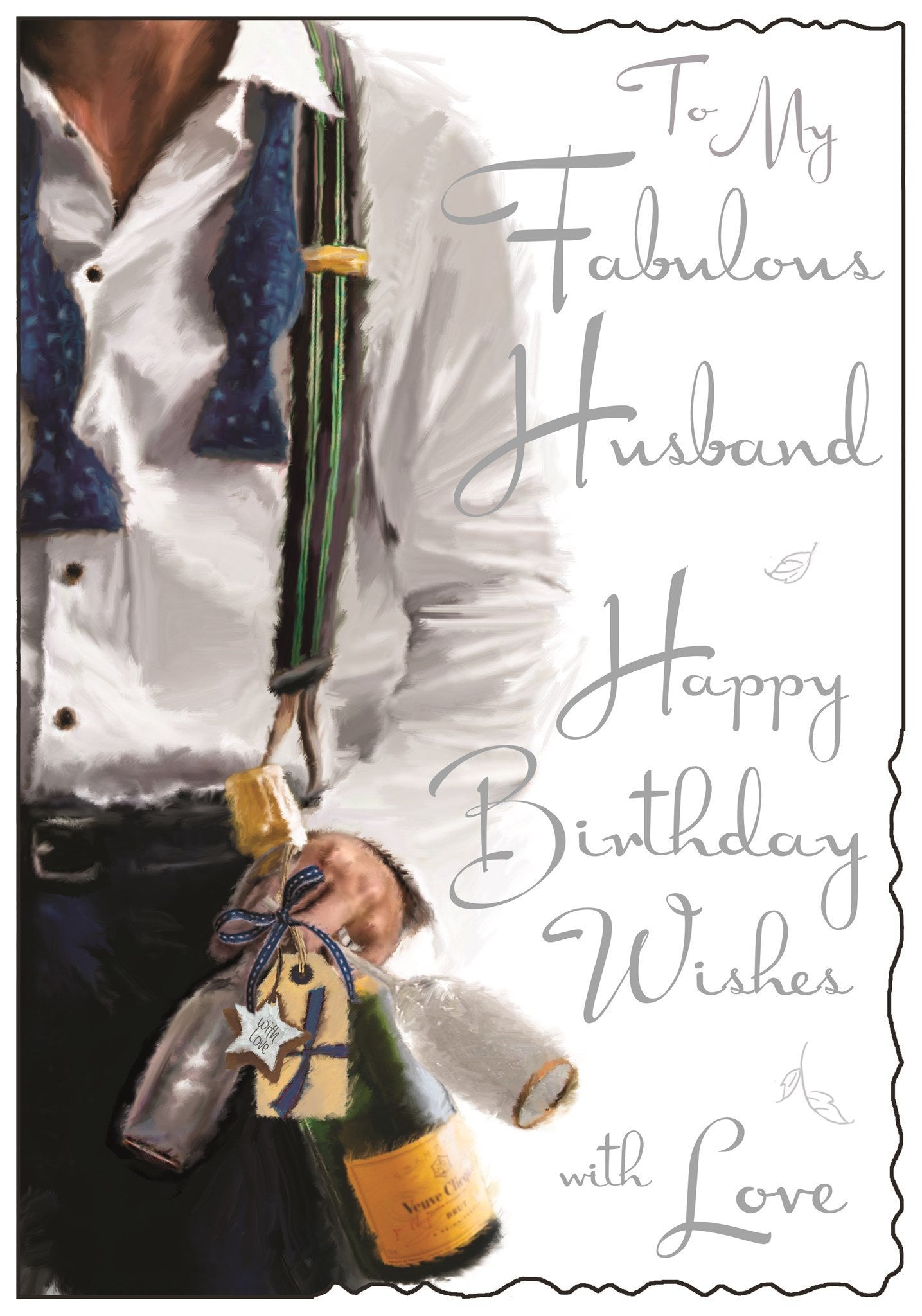 Front of Husband Champagne Birthday Greetings Card
