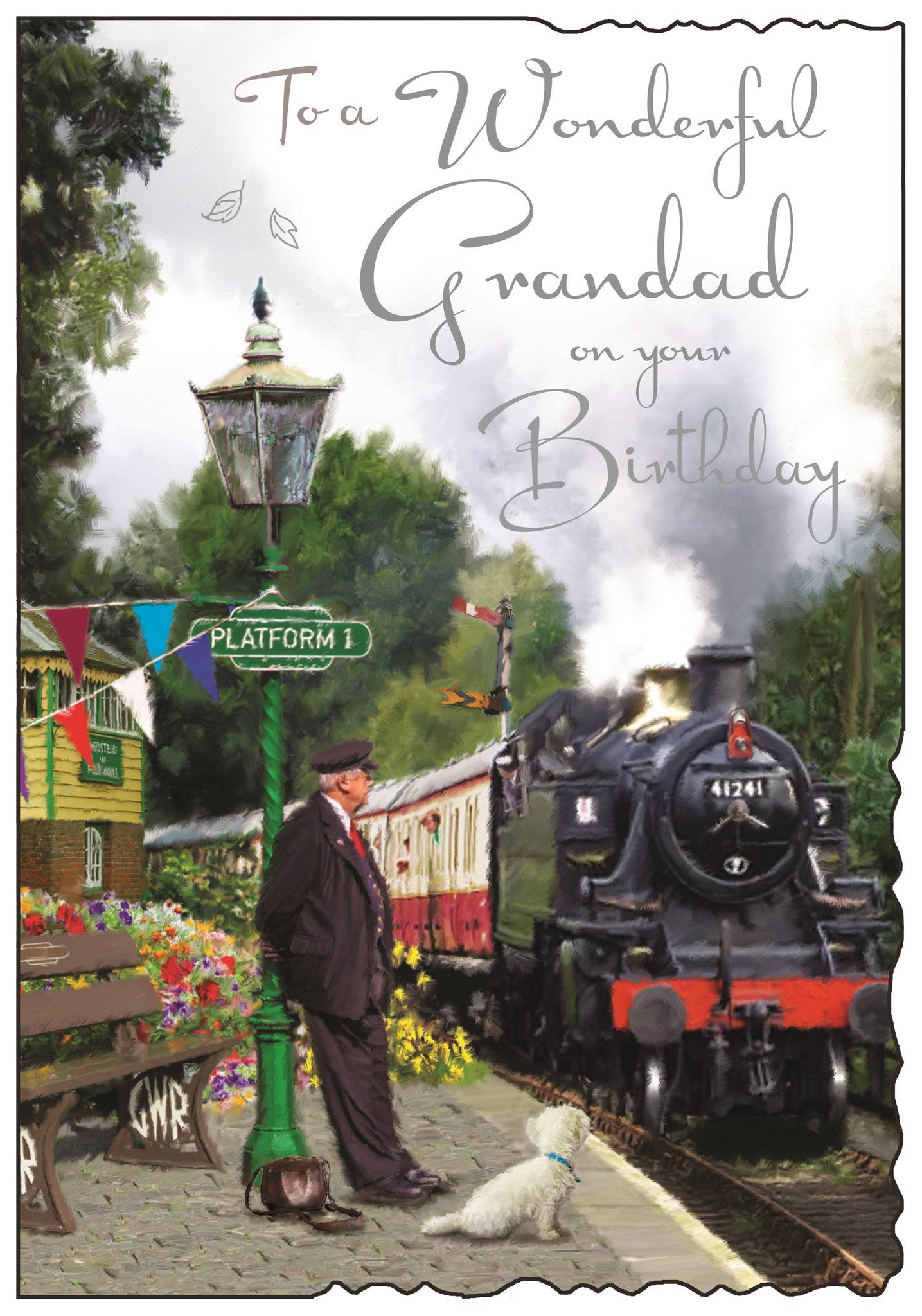 Front of Grandad Steam Train Birthday Greetings Card