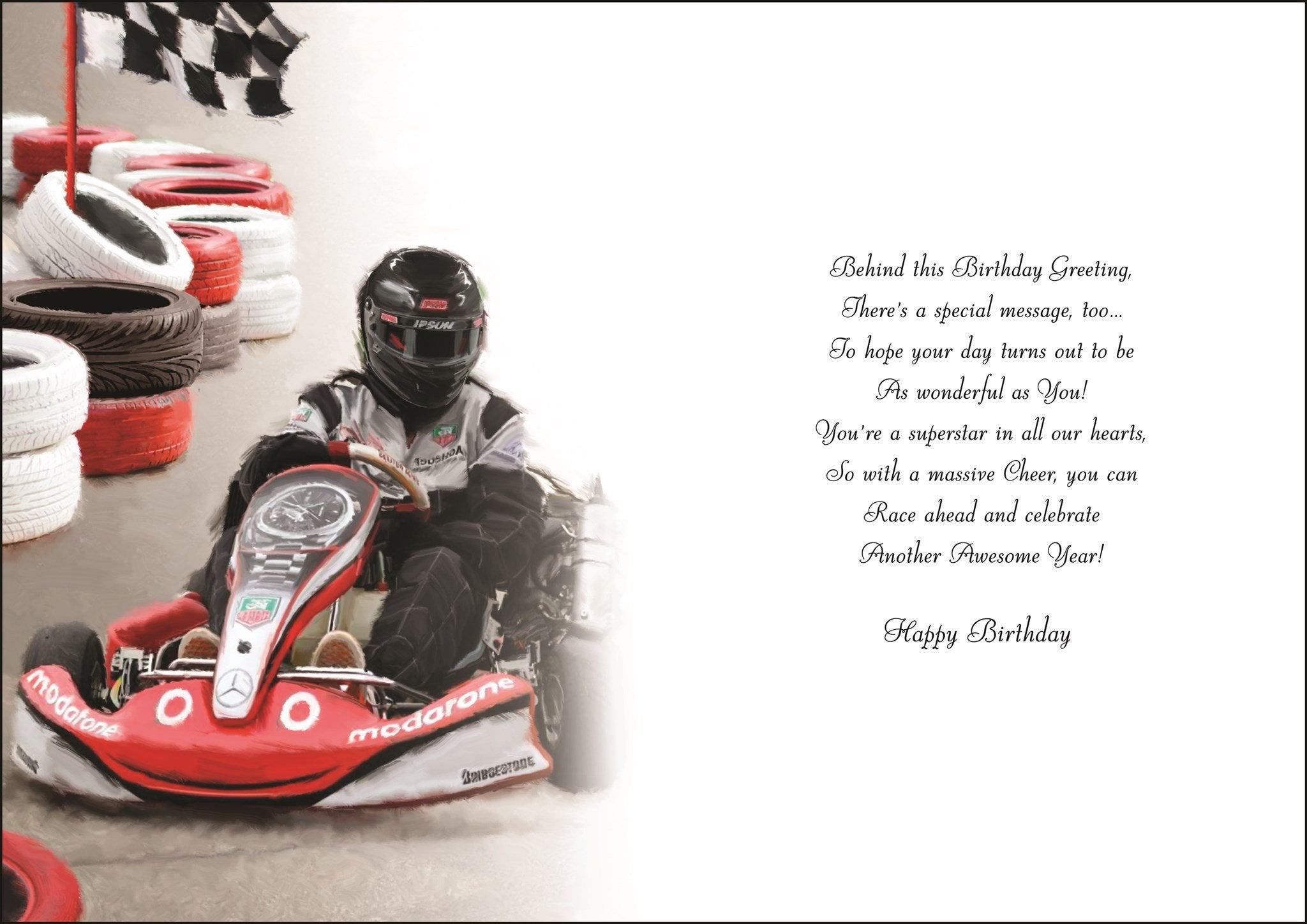 Inside of Great Grandson Karting Birthday Greetings Card