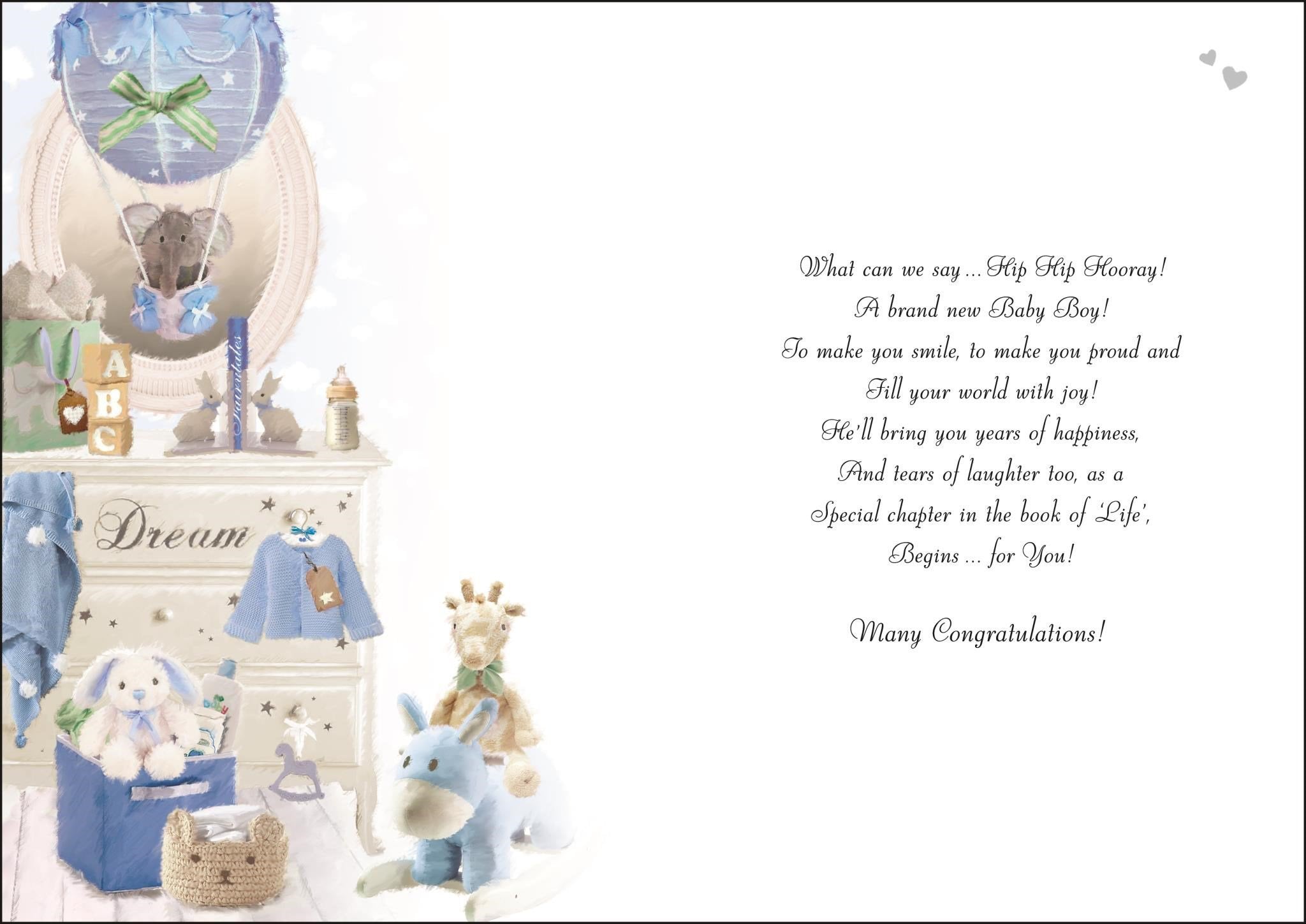Inside of New Baby Boy Hooray Greetings Card