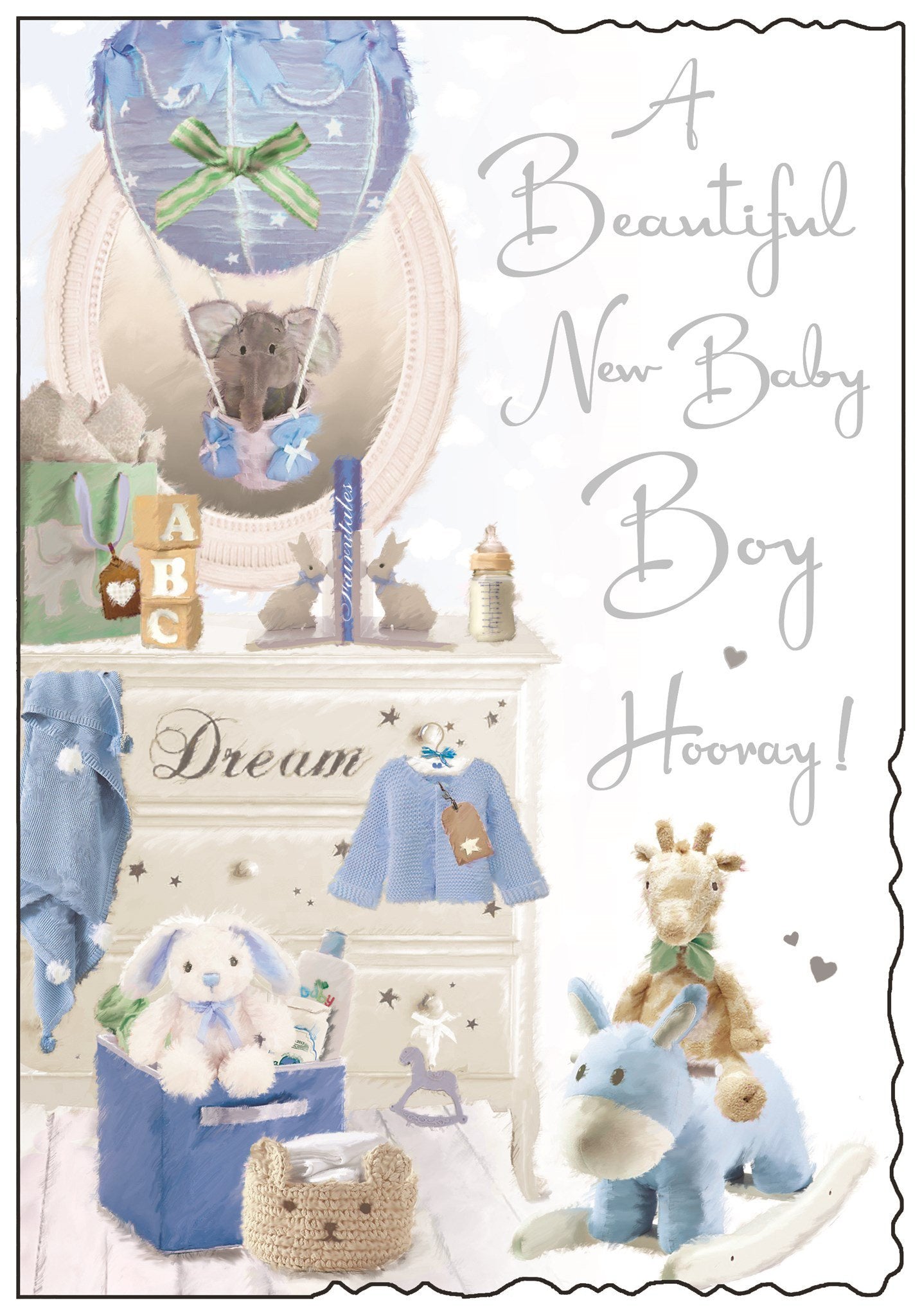 Front of New Baby Boy Hooray Greetings Card