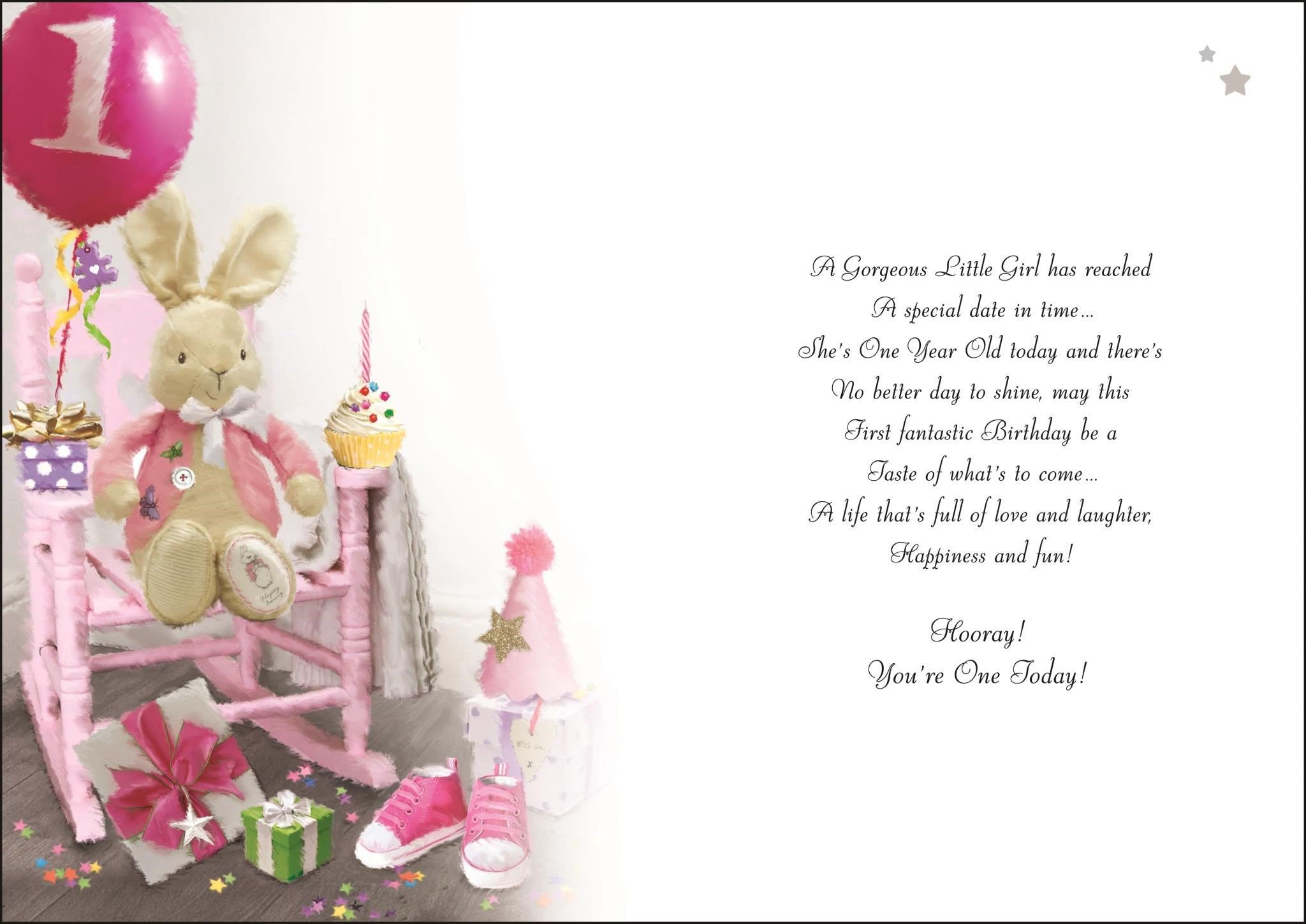 Inside of 1st Birthday Girl Wishes Bunny Greetings Card