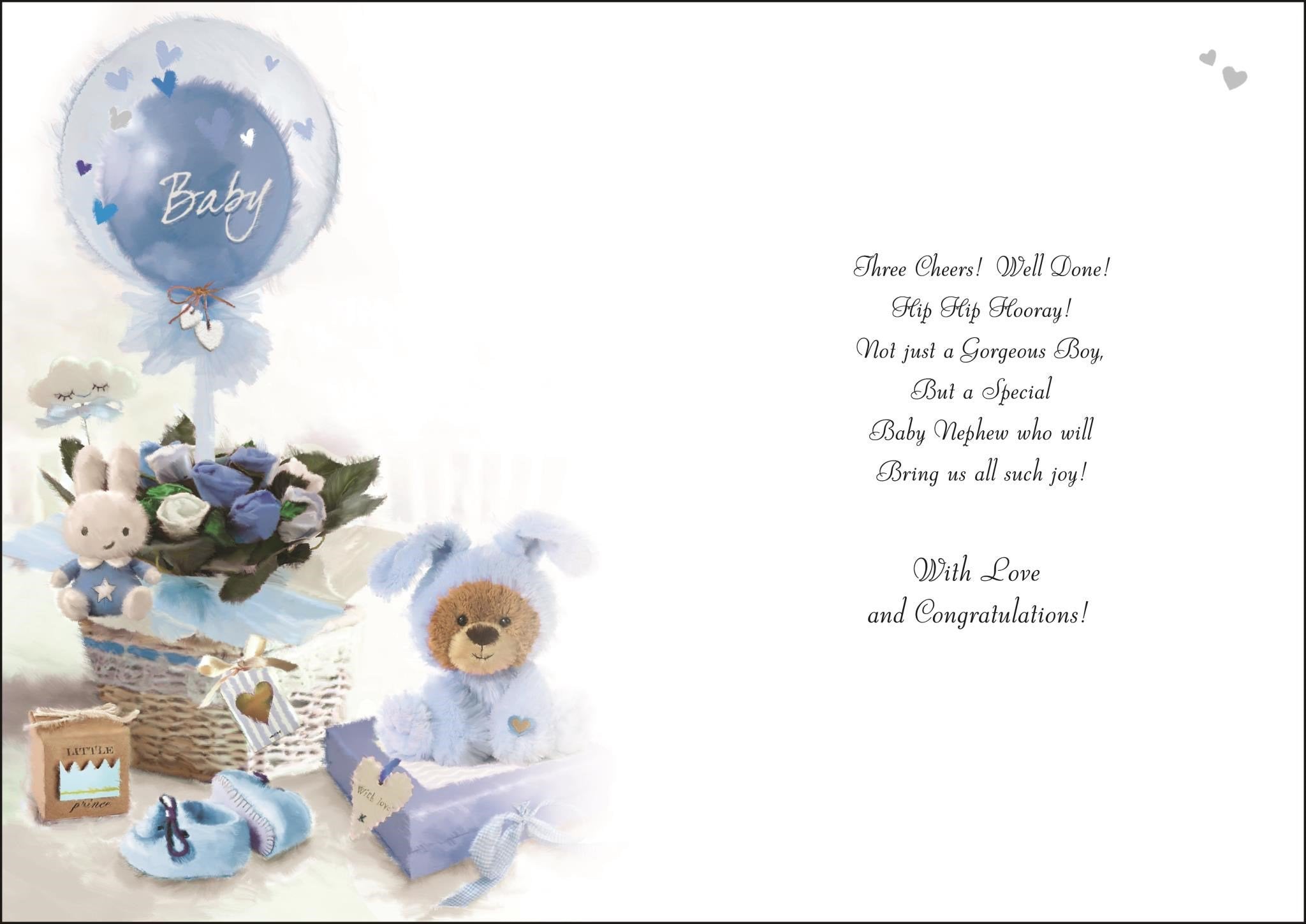 Inside of Welcome Little Nephew Greetings Card