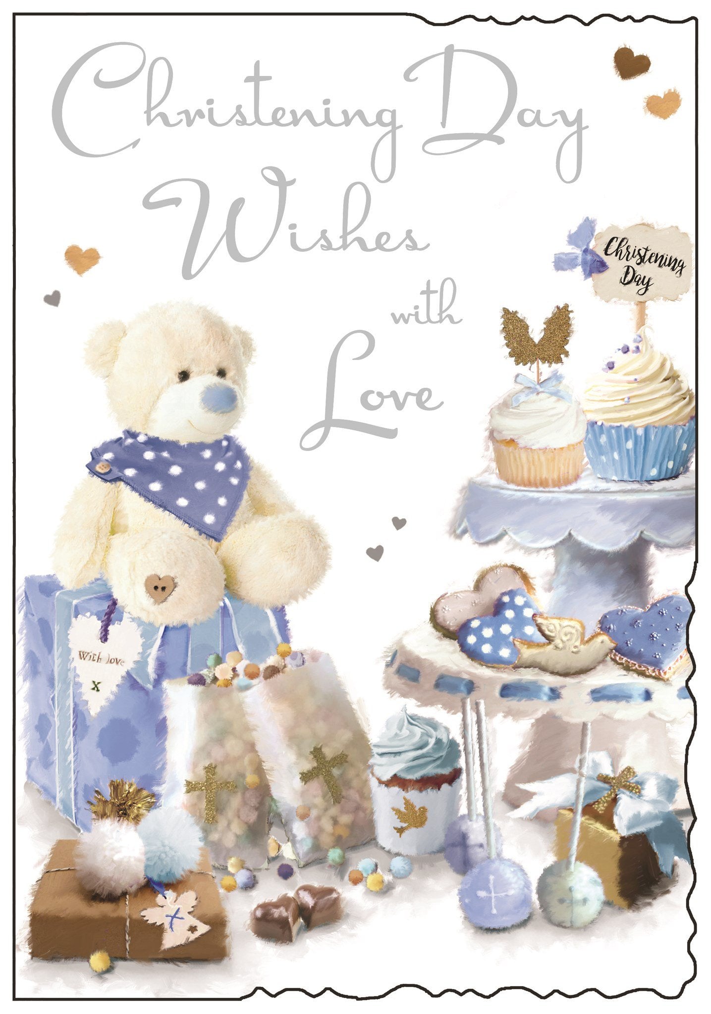 Front of Christening Day Boy Wishes Greetings Card