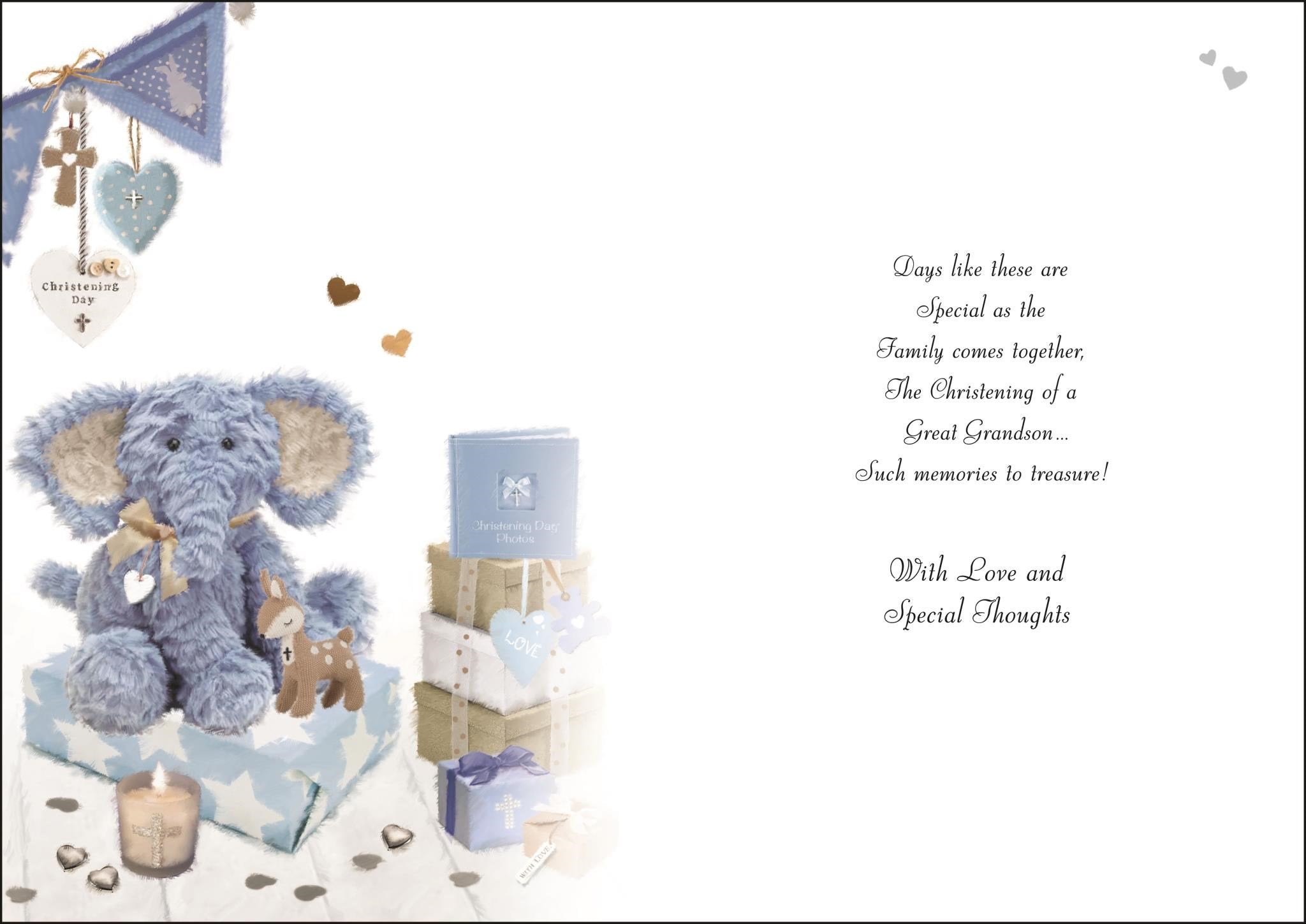 Inside of Christening Great Grandson Greetings Card