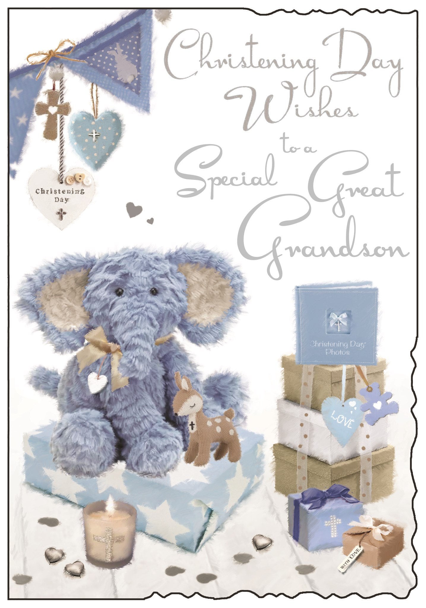 Front of Christening Great Grandson Greetings Card