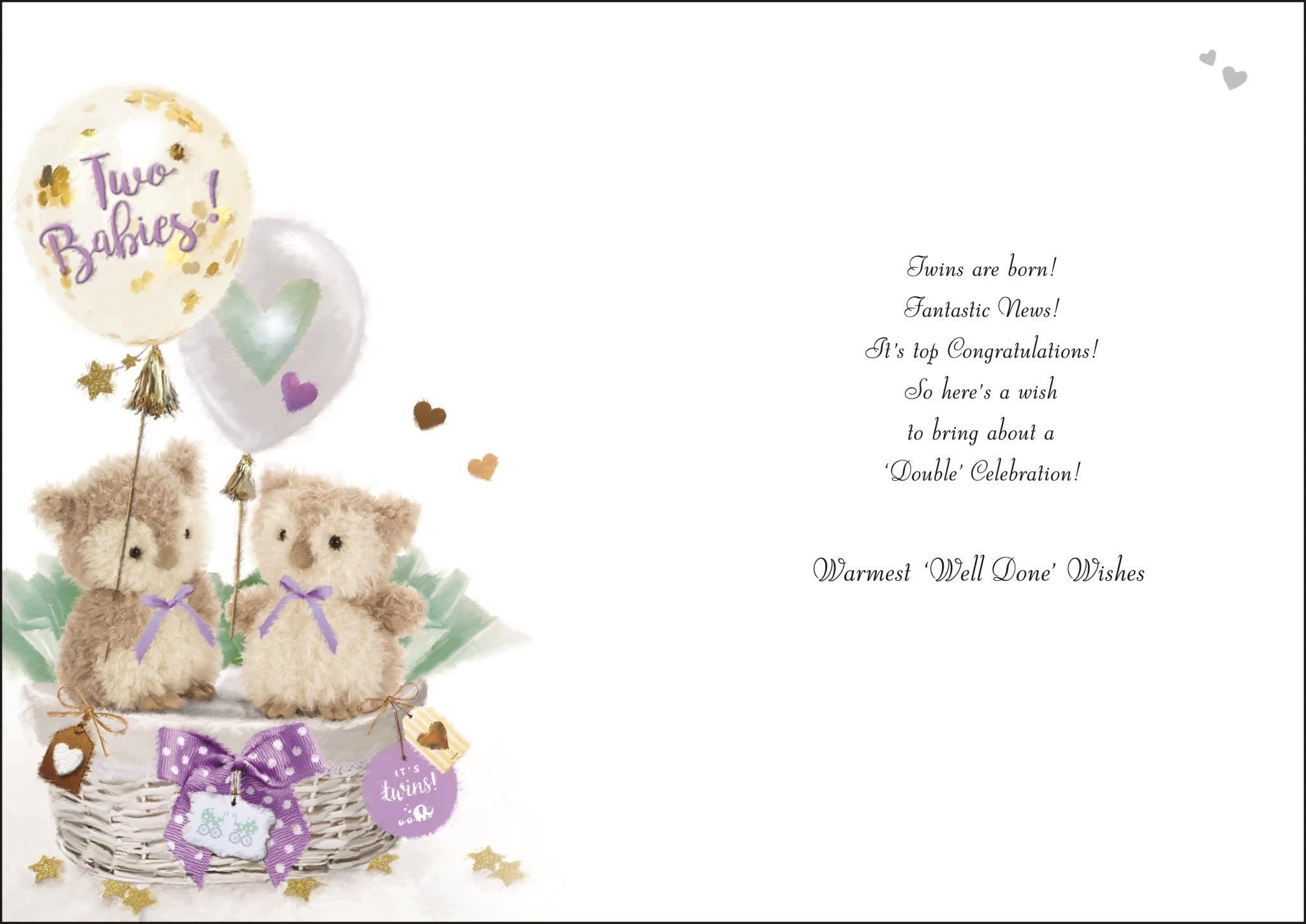 Inside of New Baby Twins Greetings Card