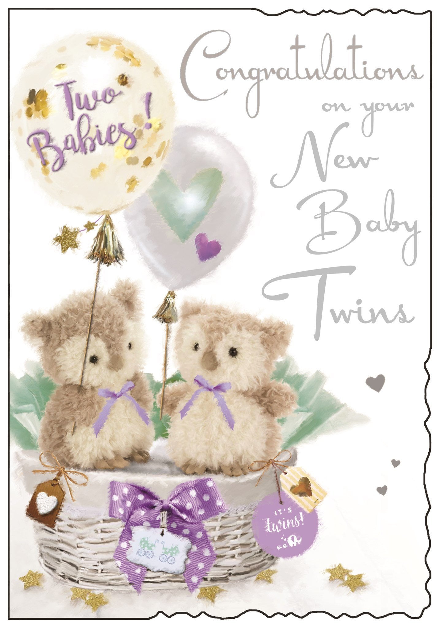 Front of New Baby Twins Greetings Card