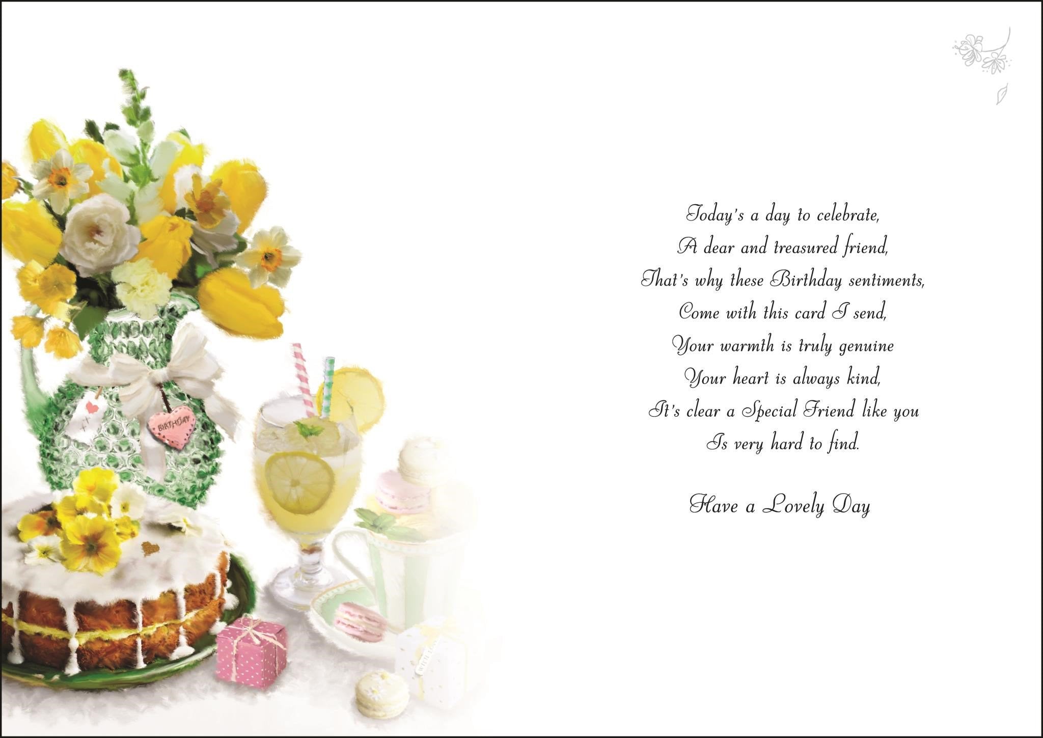 Inside of Special Friend Lemon Cake Birthday Greetings Card