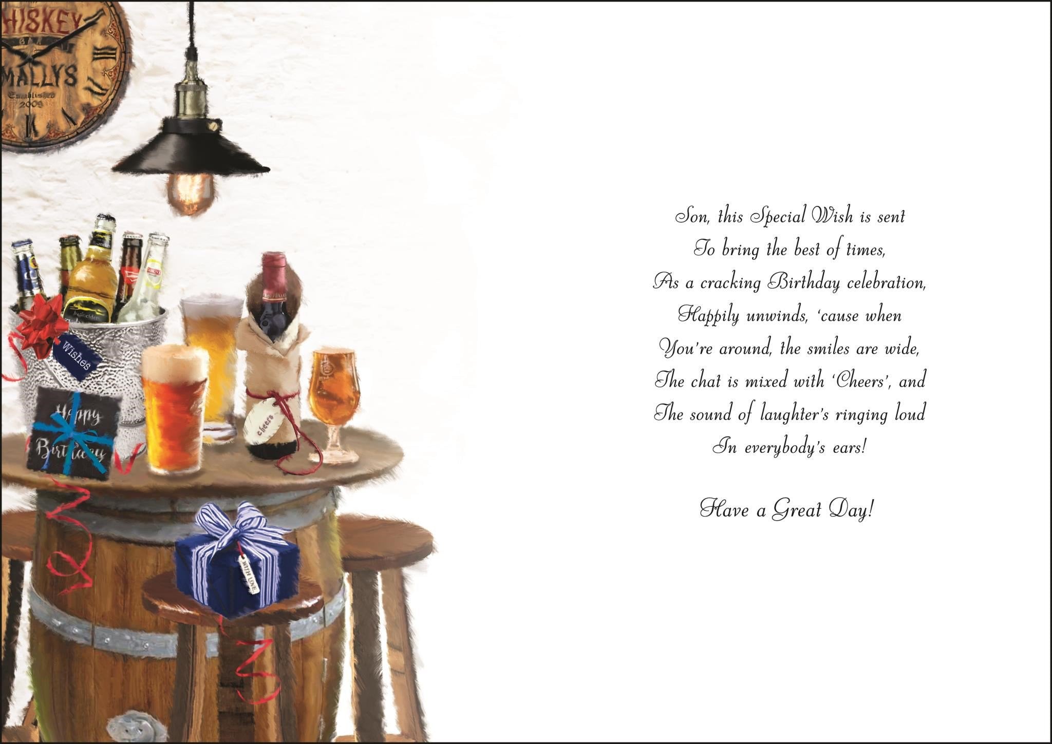 Inside of Son Beer Barrel Birthday Greetings Card