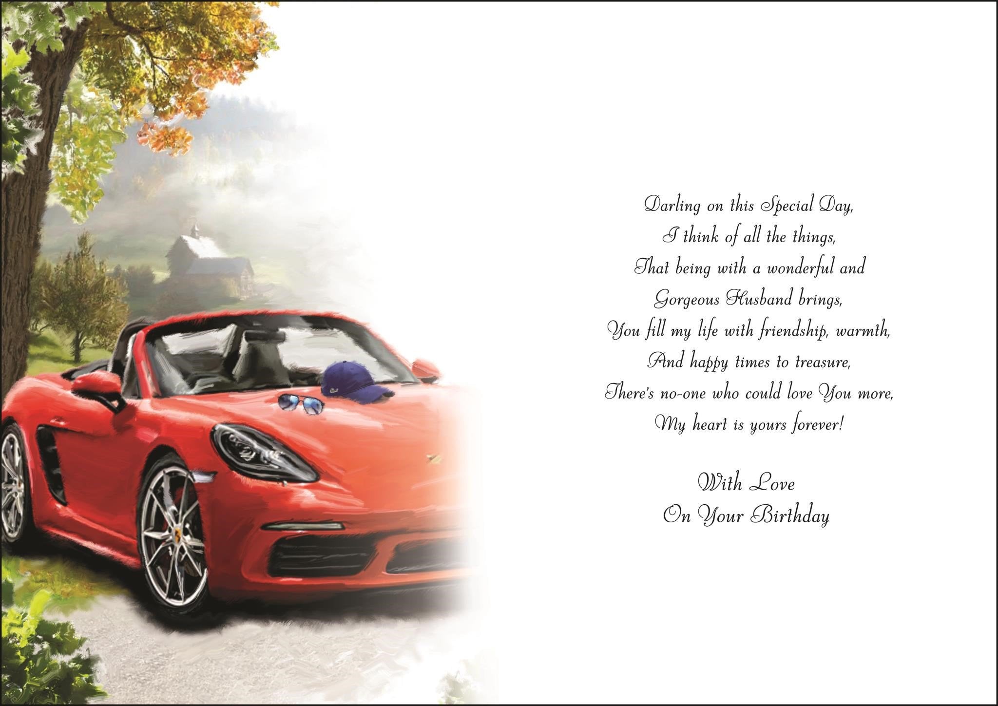 Inside of Husband Sports Car Birthday Greetings Card