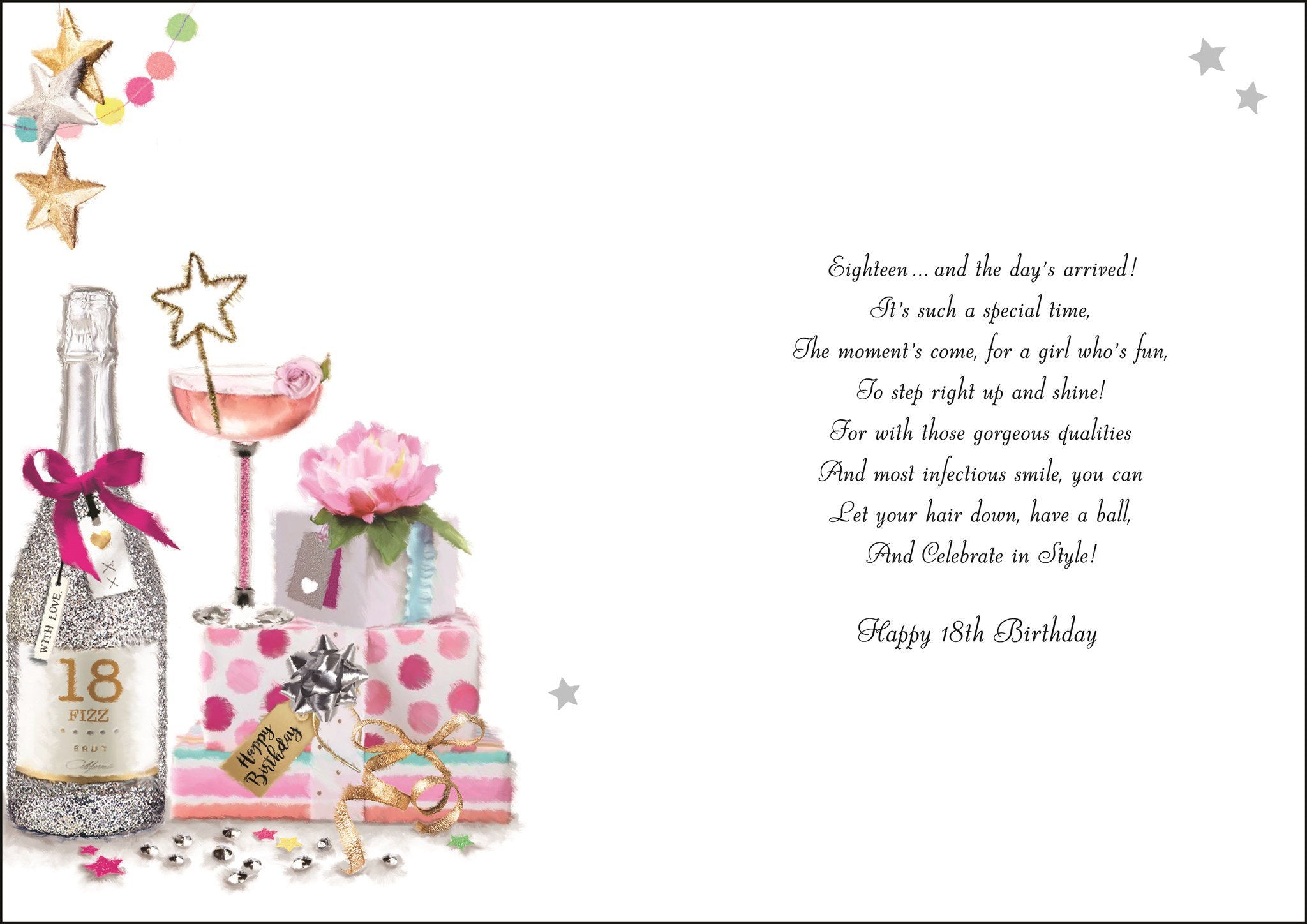 Inside of 18th Birthday Glitter Bottle Birthday Greetings Card