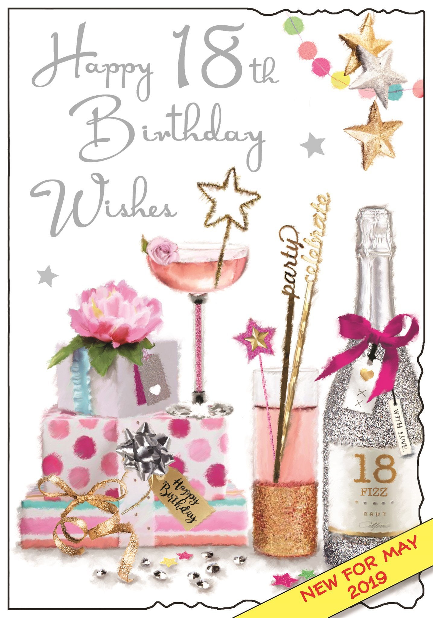 Front of 18th Birthday Glitter Bottle Birthday Greetings Card