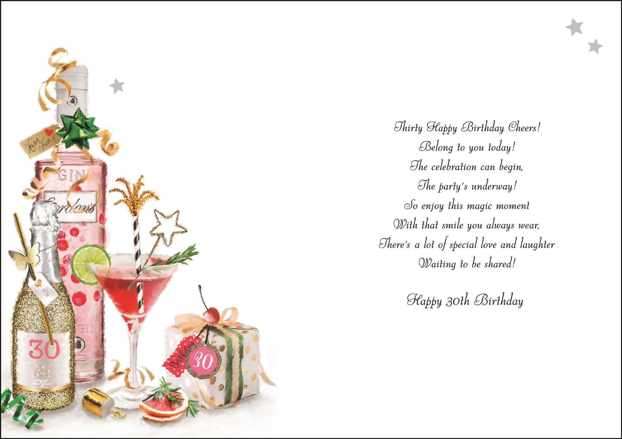 Inside of 30th Birthday Gin Birthday Greetings Card