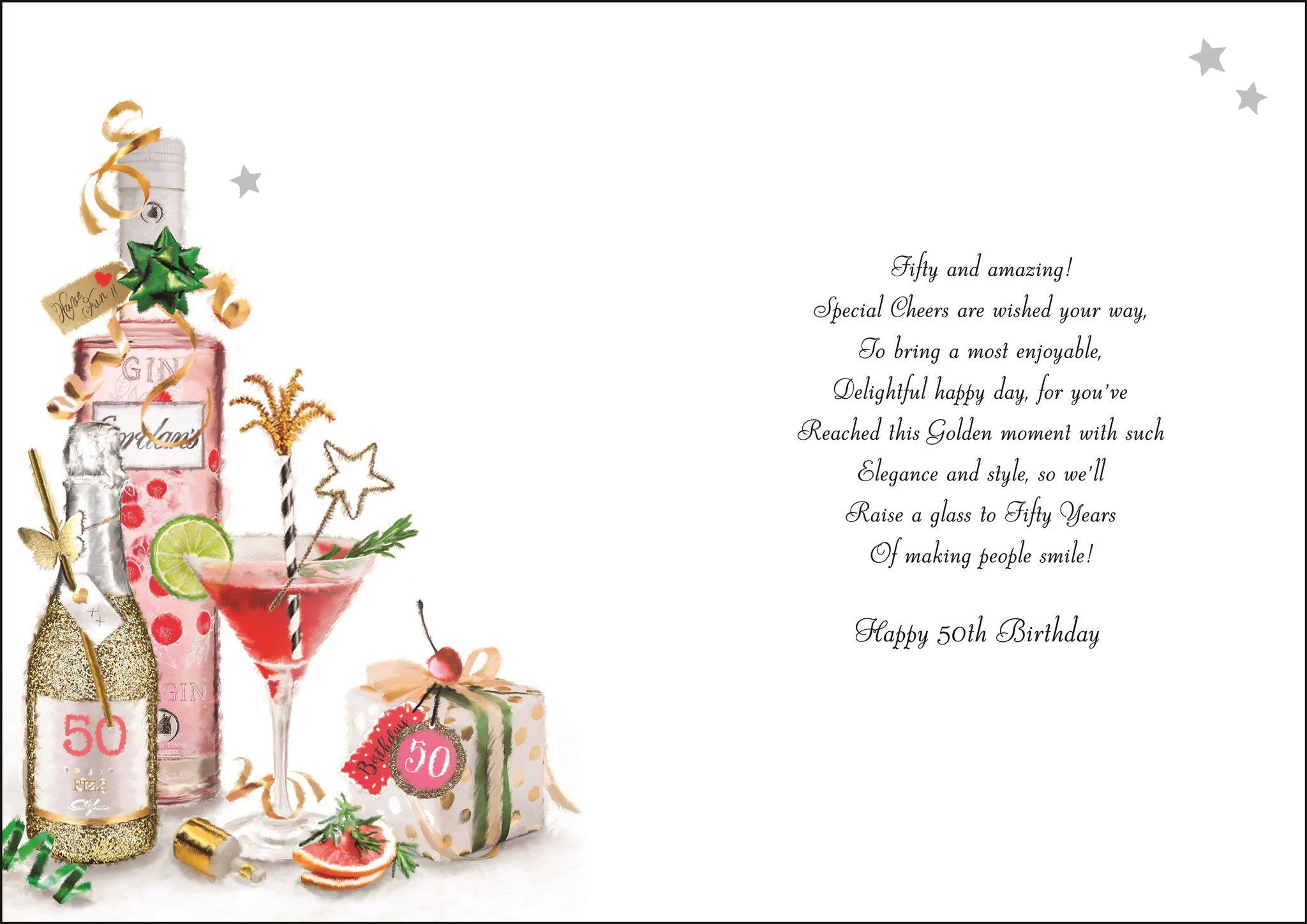 Inside of 50th Birthday Gin Birthday Greetings Card