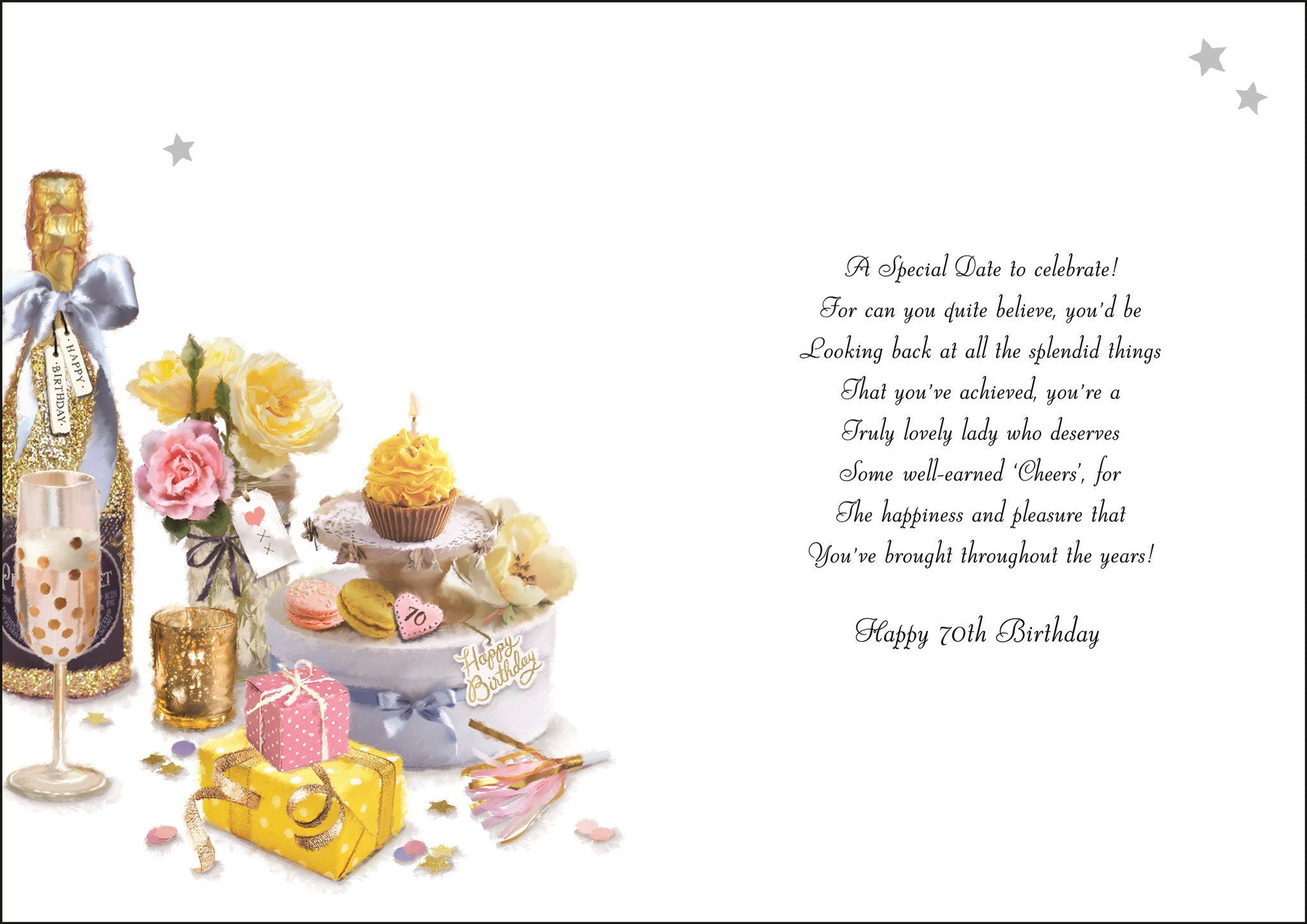Inside of 70th Birthday Spotty Glass Birthday Greetings Card