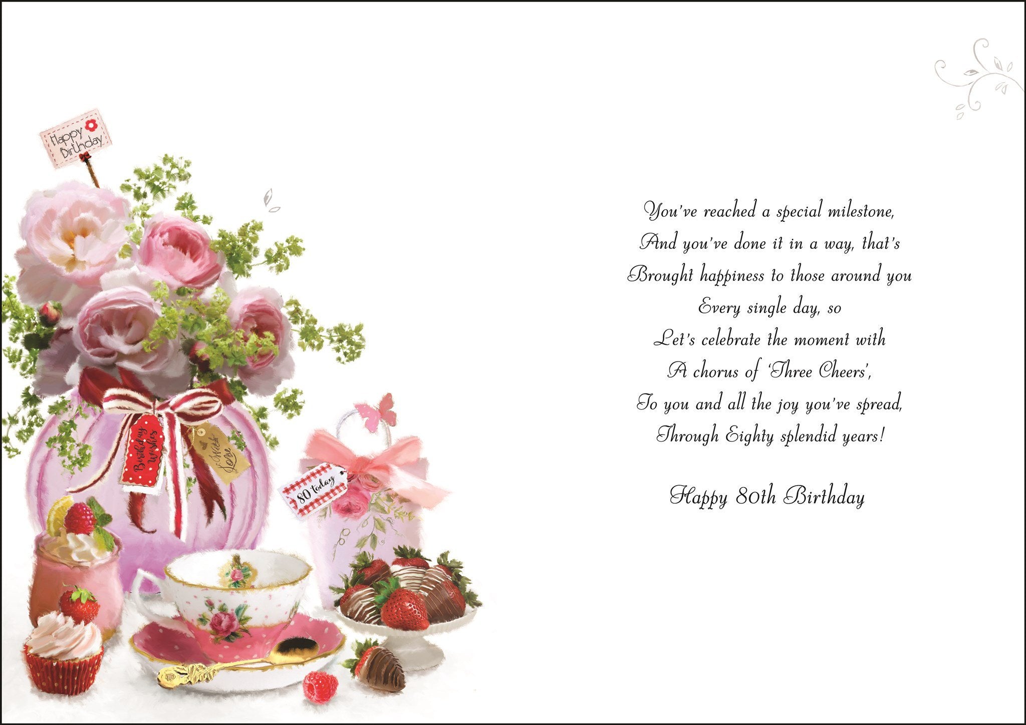Inside of 80th Birthday Choc Strawberries Birthday Greetings Card