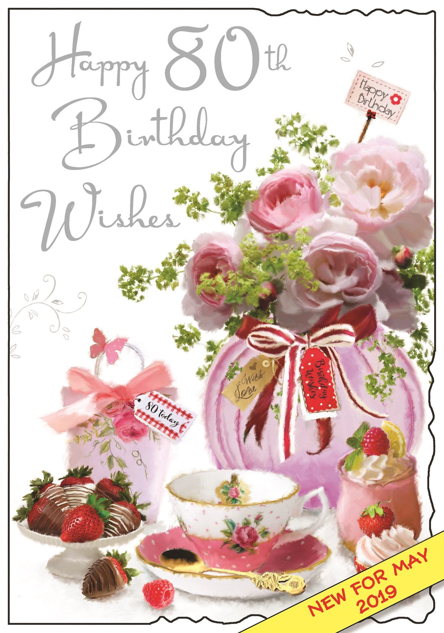 Front of 80th Birthday Choc Strawberries Birthday Greetings Card